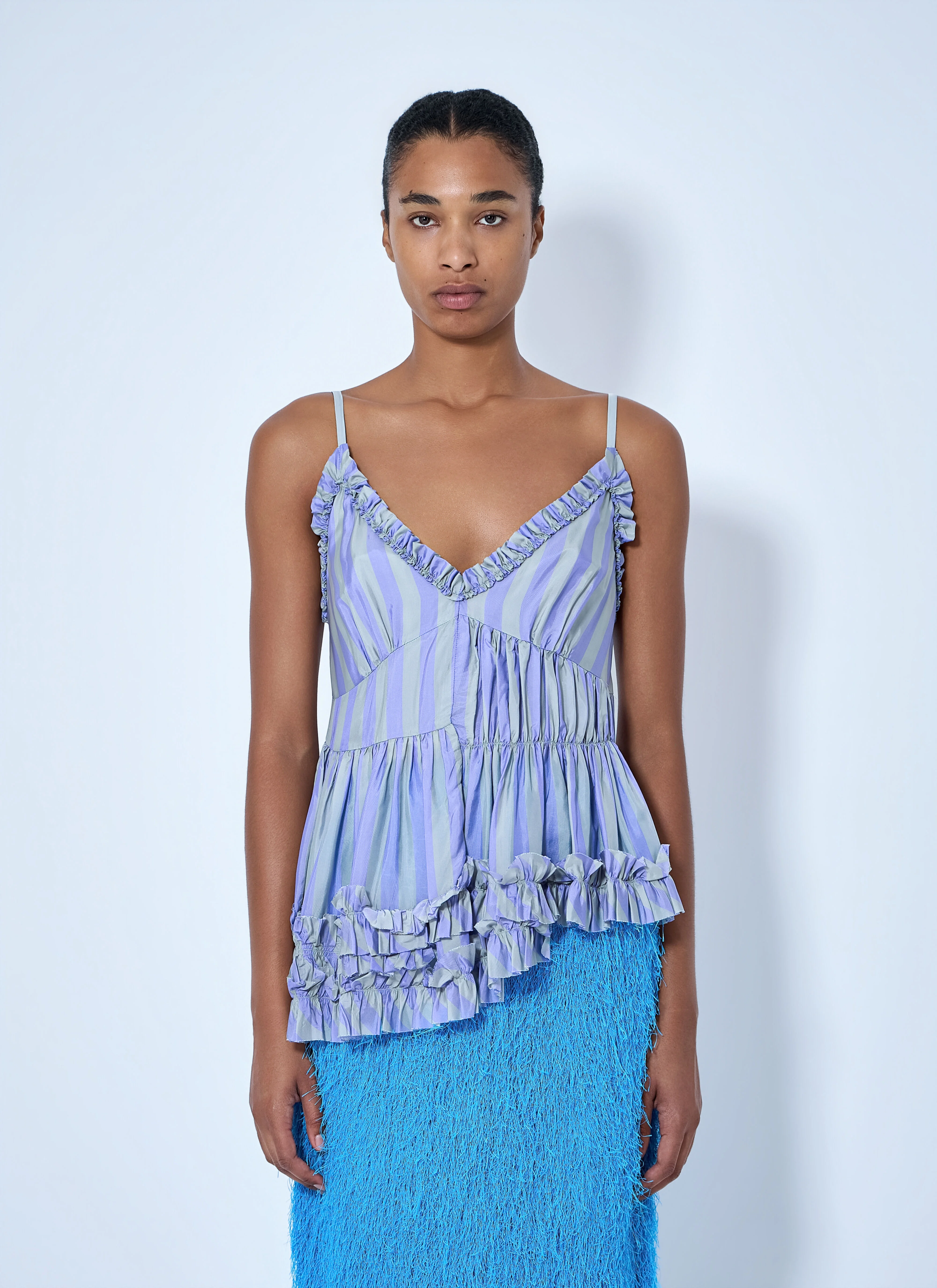 Cemil Striped Ruffled Satin Camisole - 1
