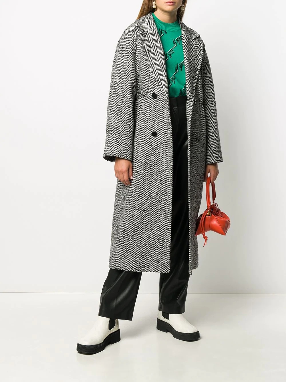 belted herringbone coat - 2