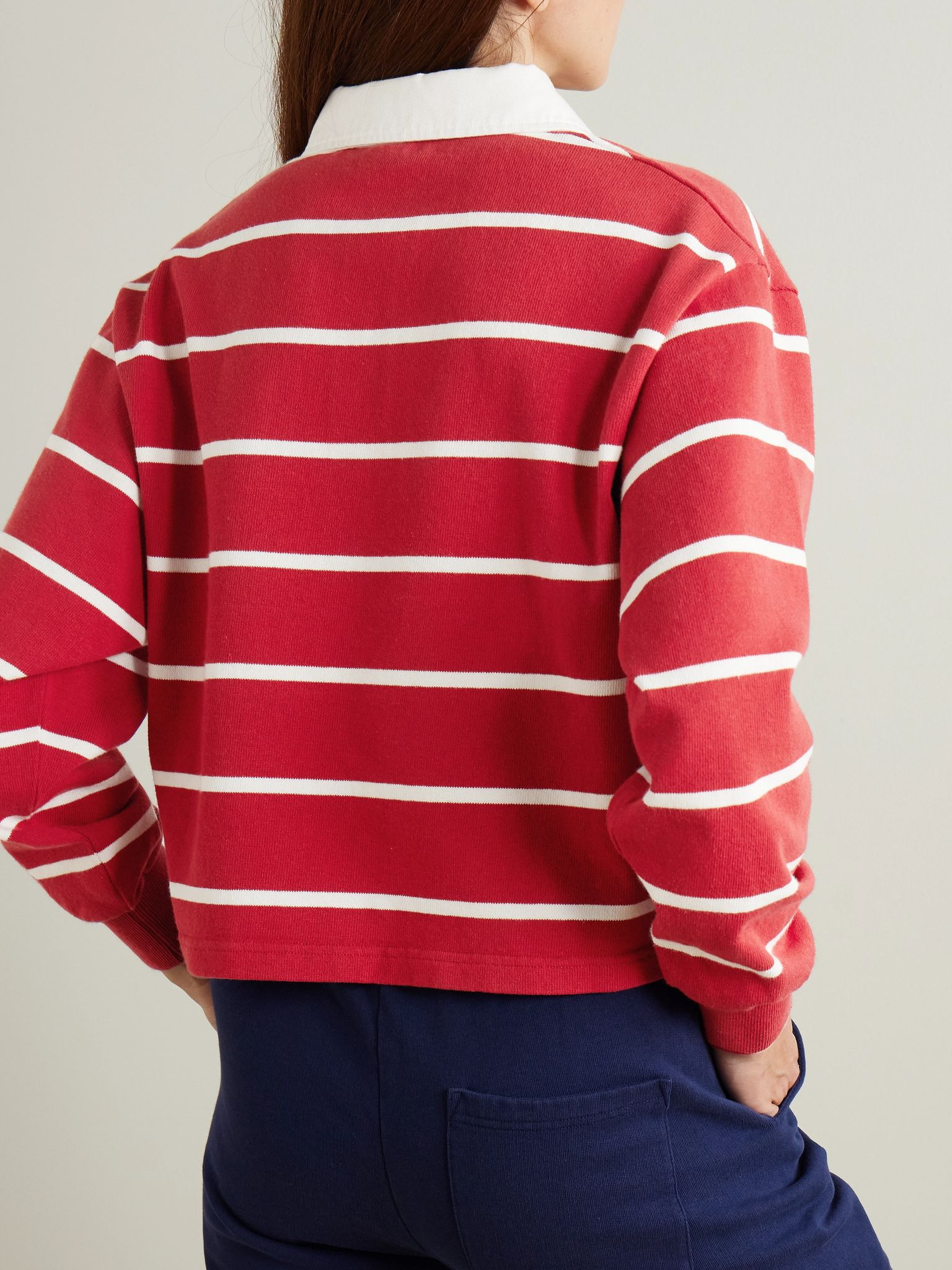 Serif Rugby logo-embroidered striped cotton-jersey polo shirt Red - 4