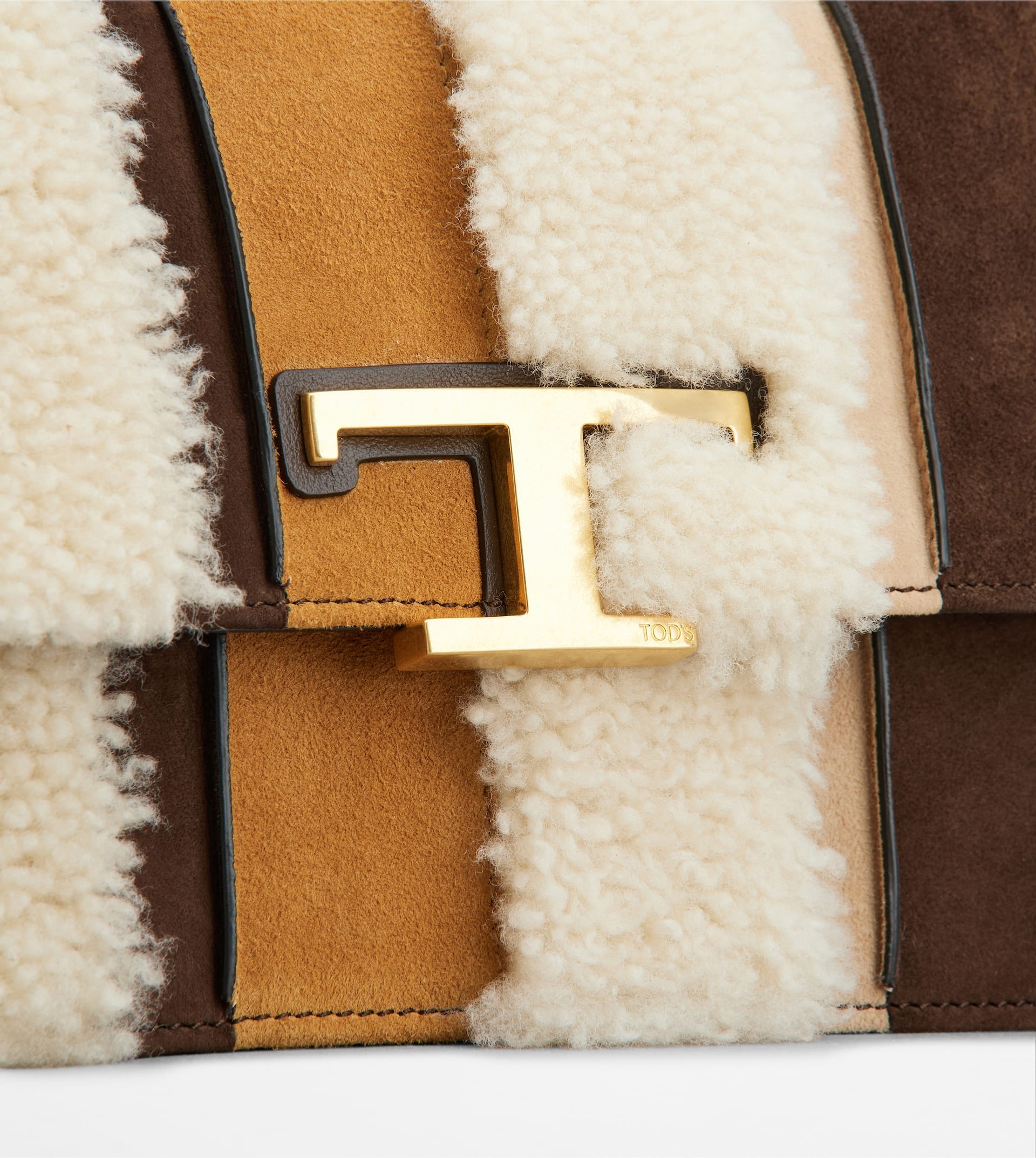 T TIMELESS SHOULDER BAG IN SUEDE AND SHEEPSKIN MINI - OFF WHITE, BROWN, BEIGE - 7