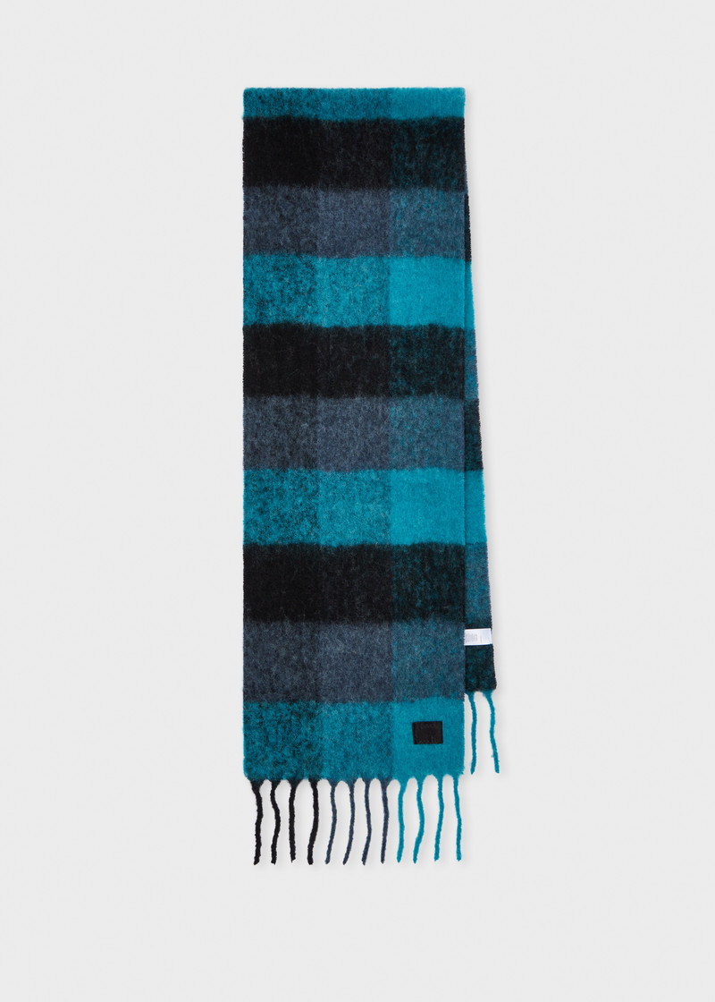 Women's Blue Merino Wool Check Scarf 1
