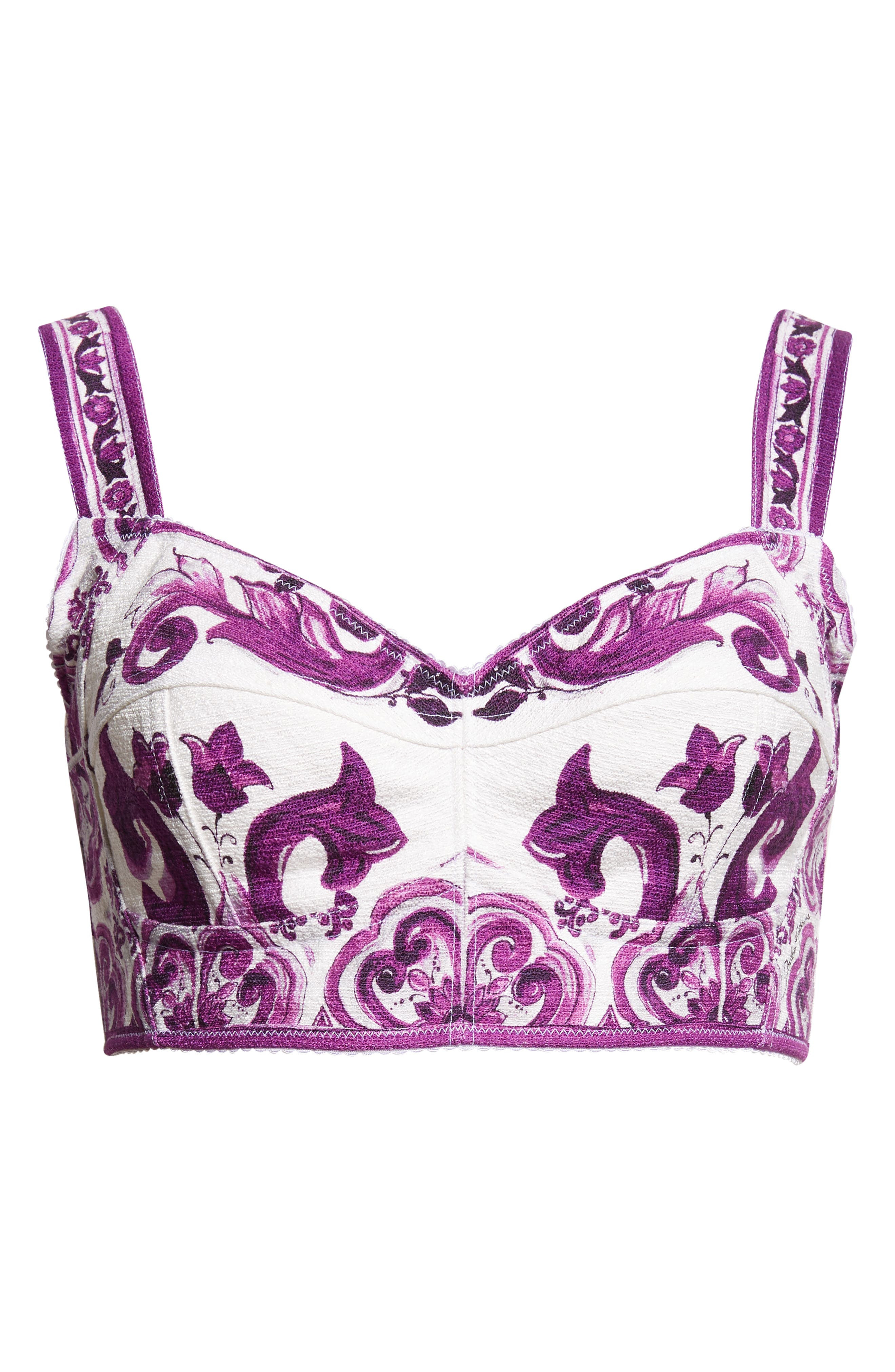 Dolce&Gabbana Majolica Print Bustier Top in Ip3Tn Mix Maiolica Viola at Nordstrom - 5