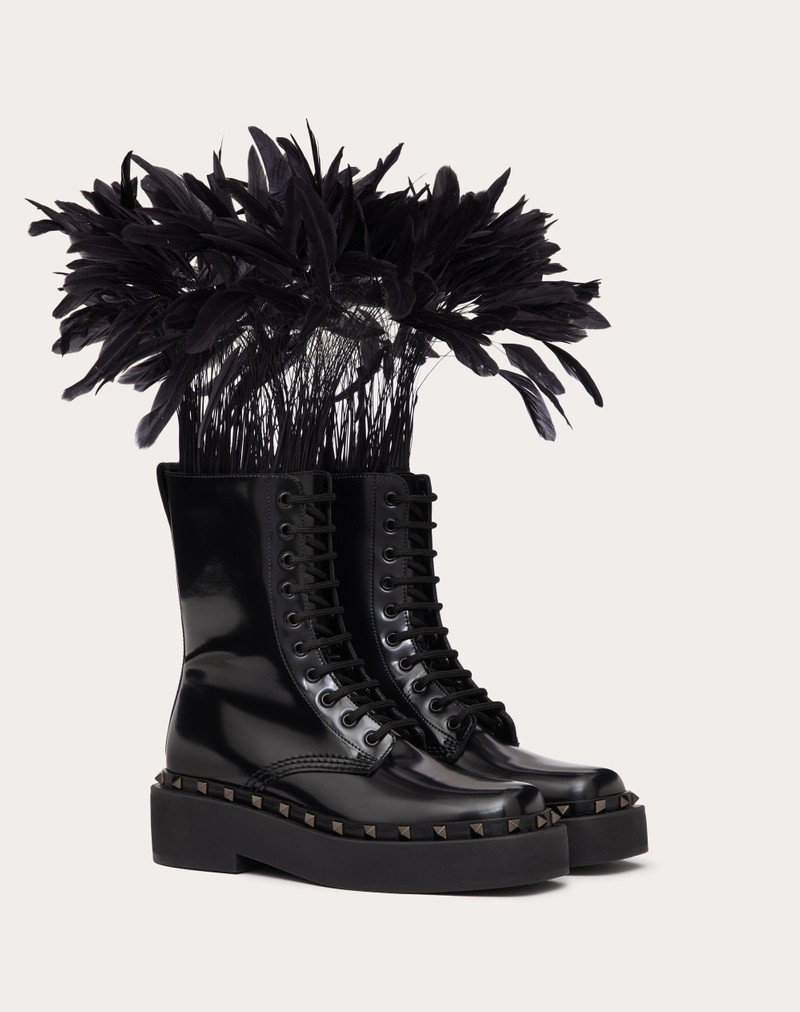 Valentino ROCKSTUD M-WAY COMBAT BOOT IN CALFSKIN WITH FEATHERS 50MM outlook