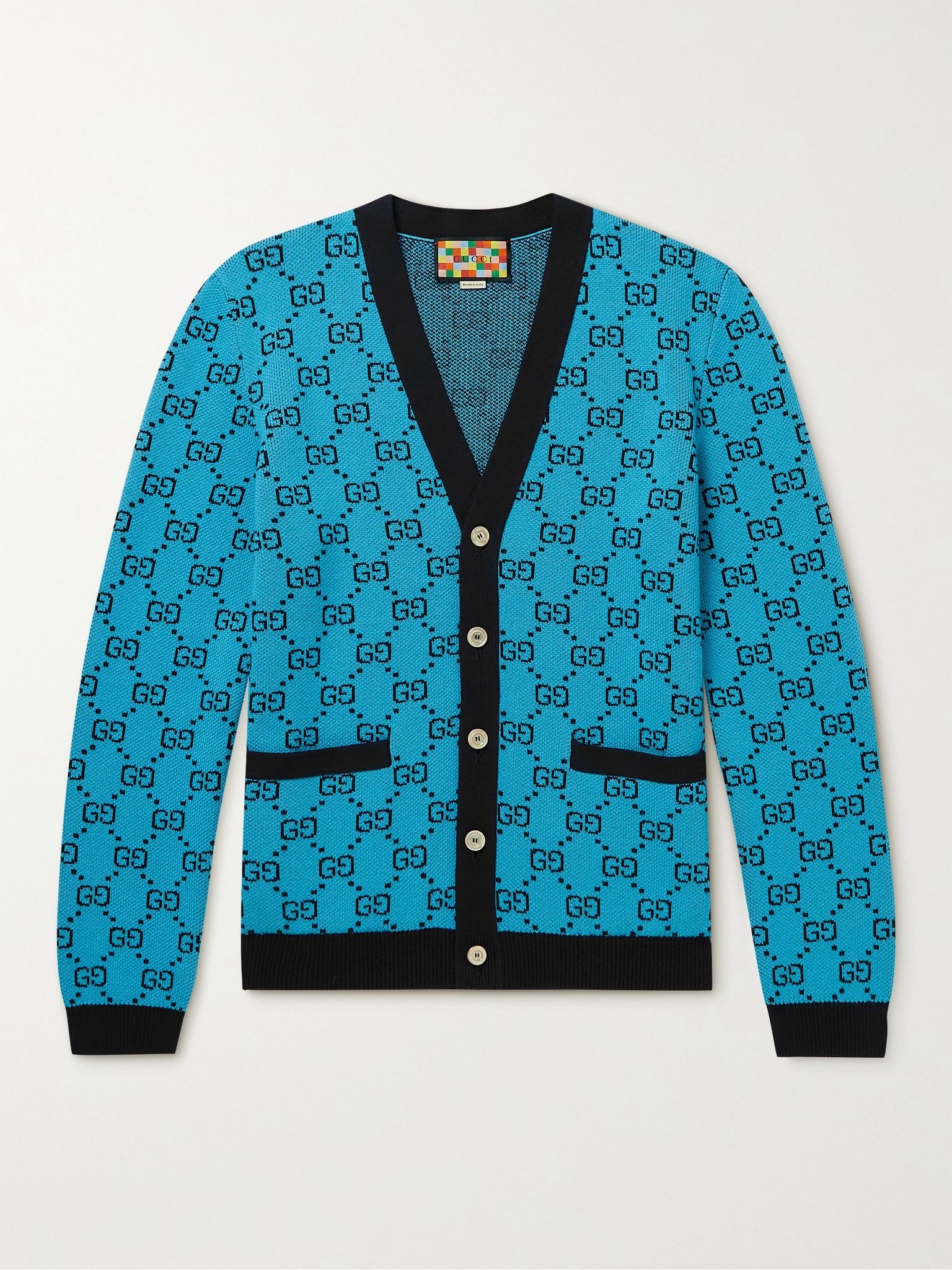 Logo-Jacquard Wool and Cotton-Blend Cardigan - 1