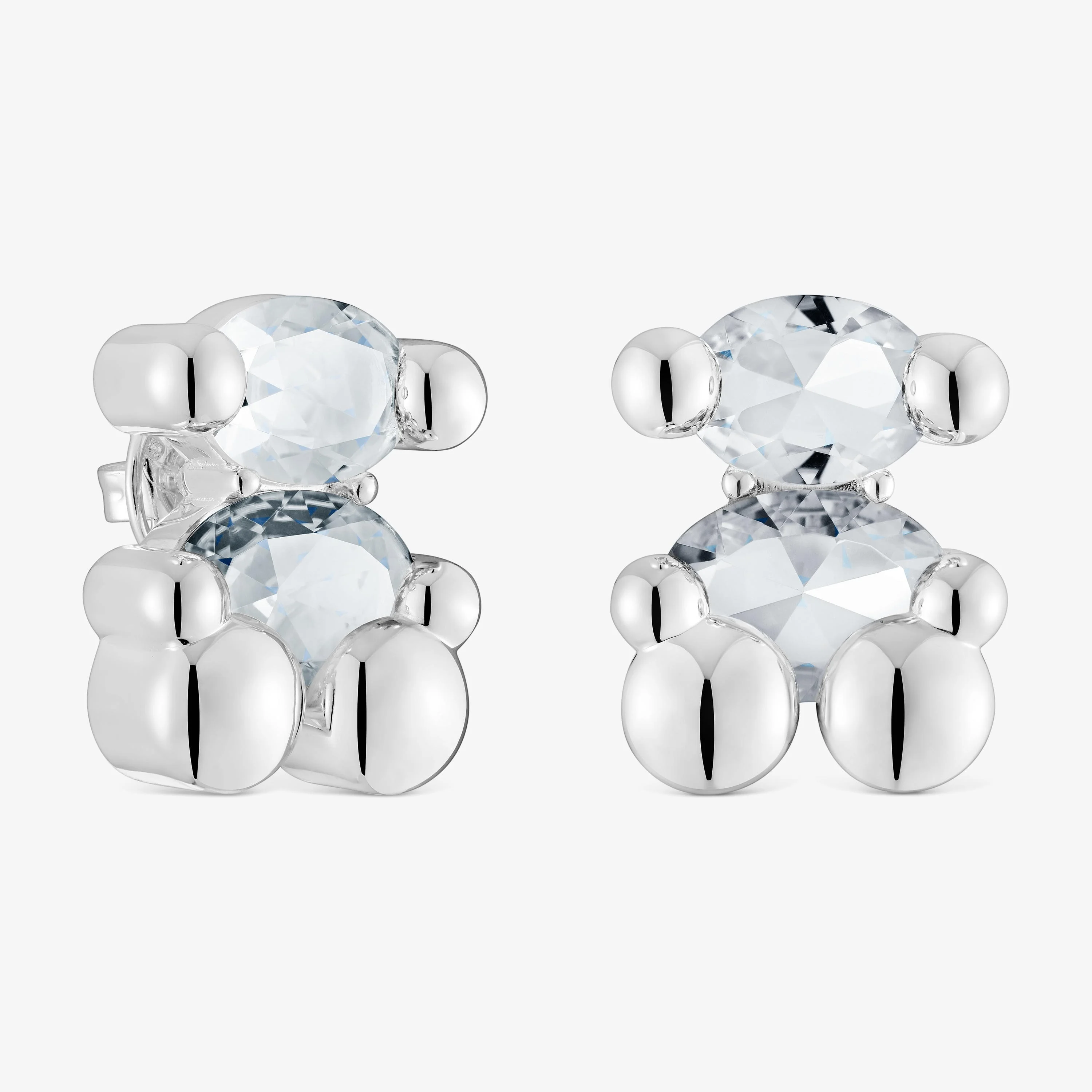 23 mm silver and rock crystal quartz bear motif Earrings Color Bear - 1
