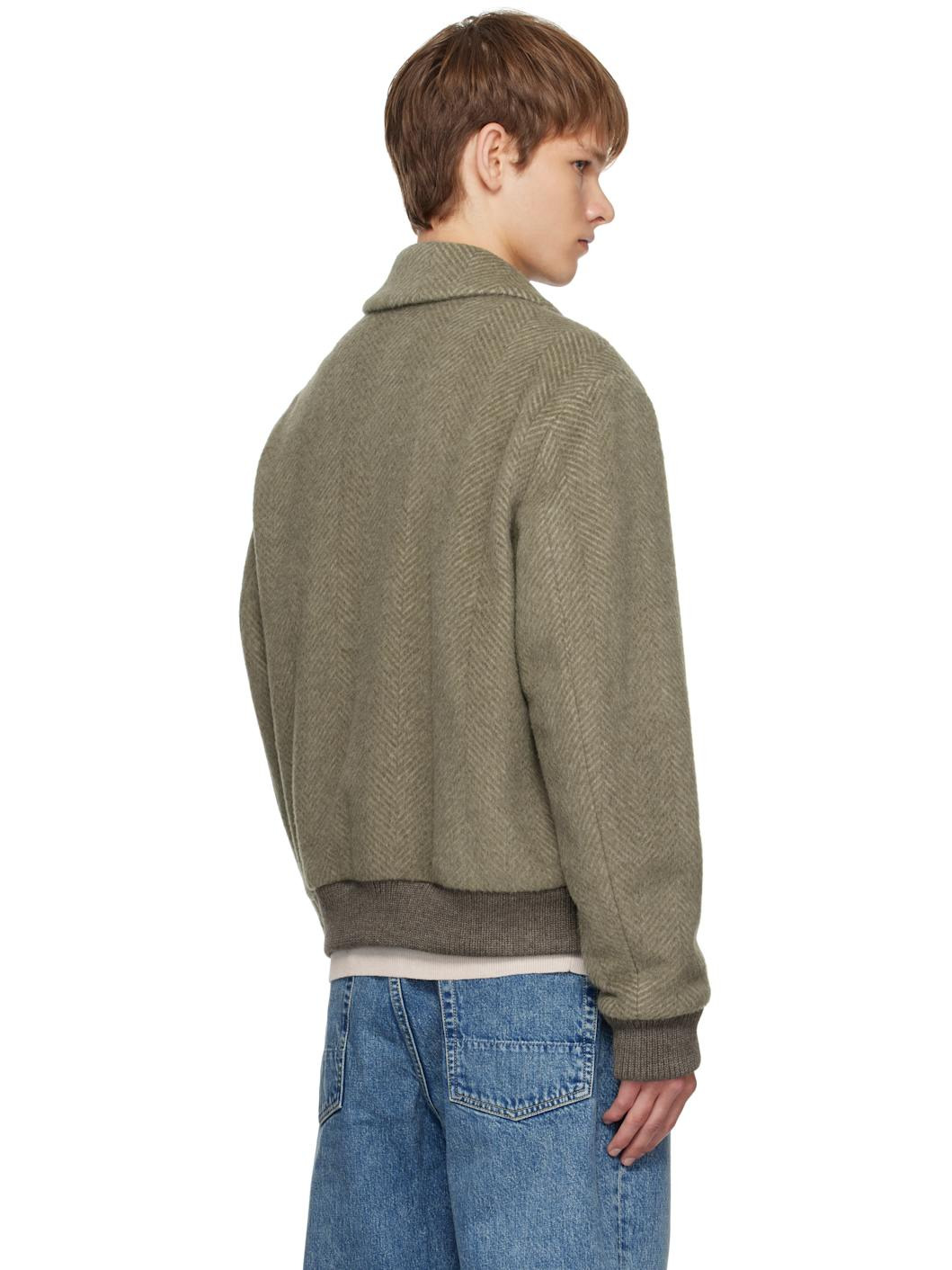 Khaki Regular-Fit Herringbone-Patterned Jacket - 3
