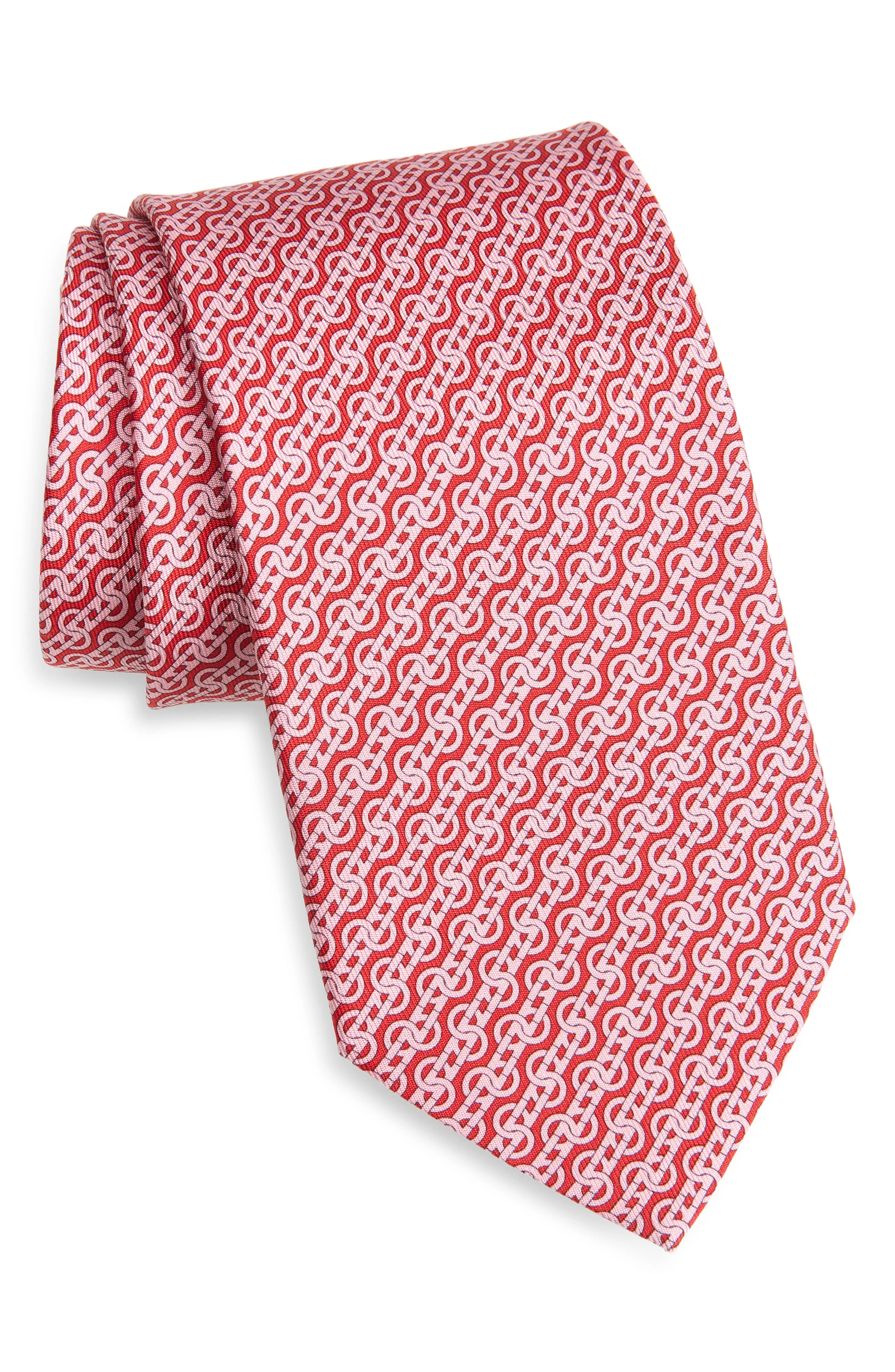 FERRAGAMO Trofeo Gancini Silk Tie in Rosso/Rosa at Nordstrom - 1
