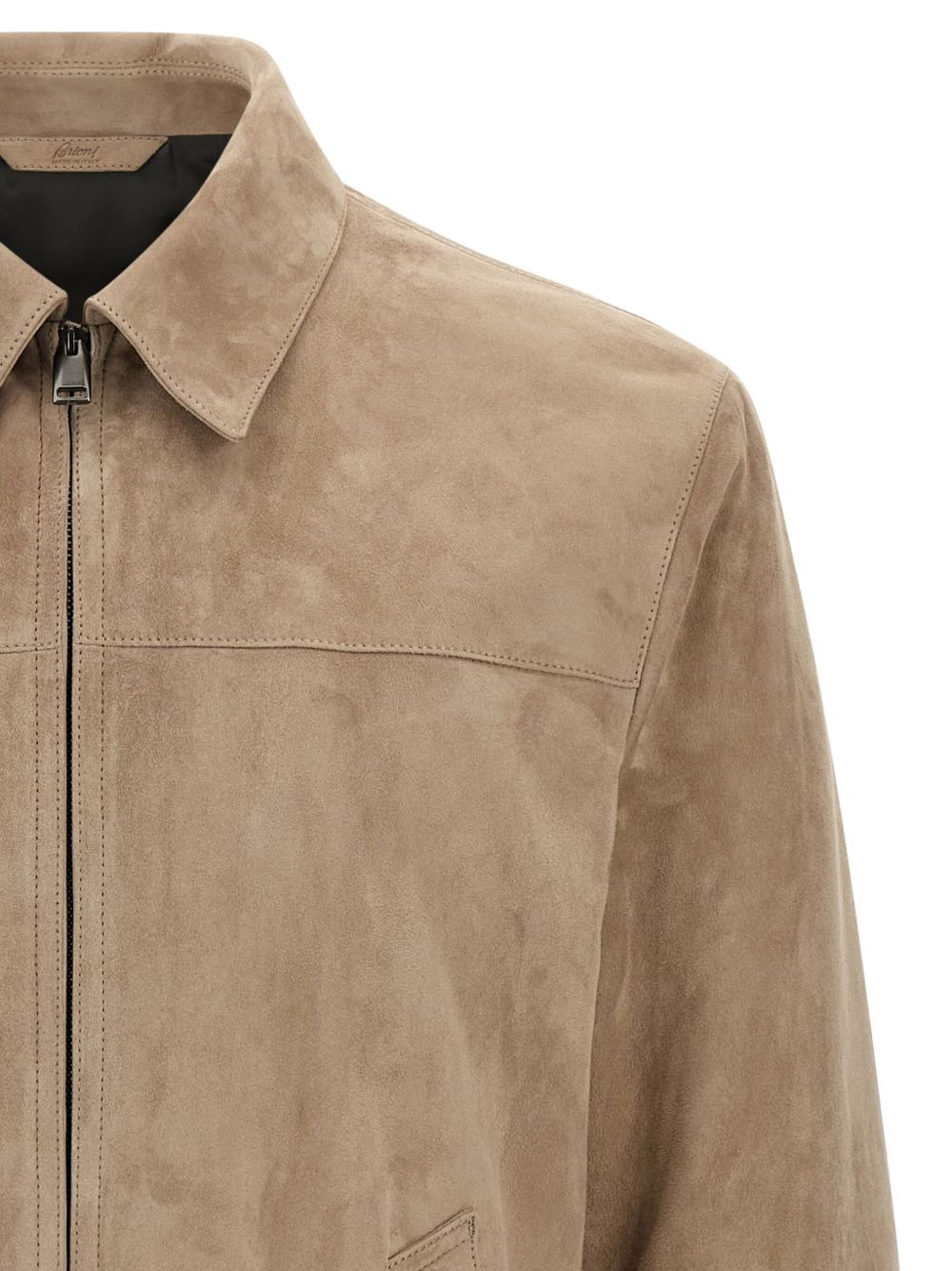 shirt-collar suede leather jacket - 4