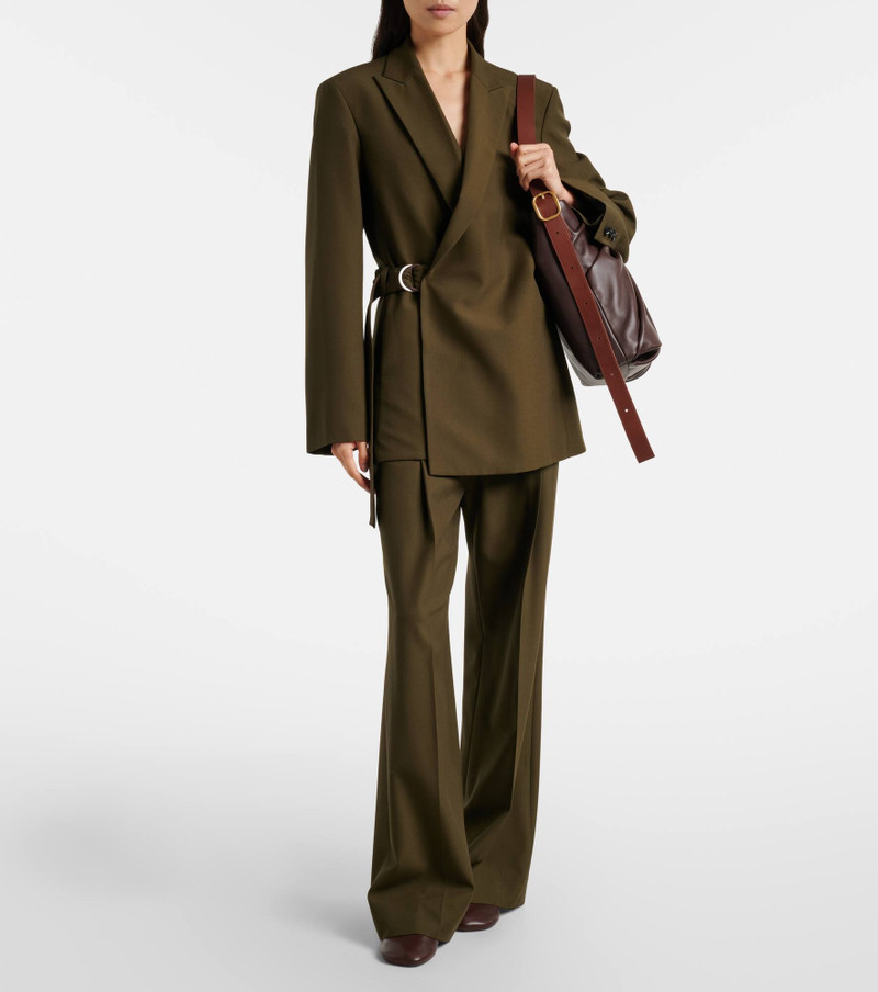 Loewe Leather-trimmed pleated wool flared pants outlook