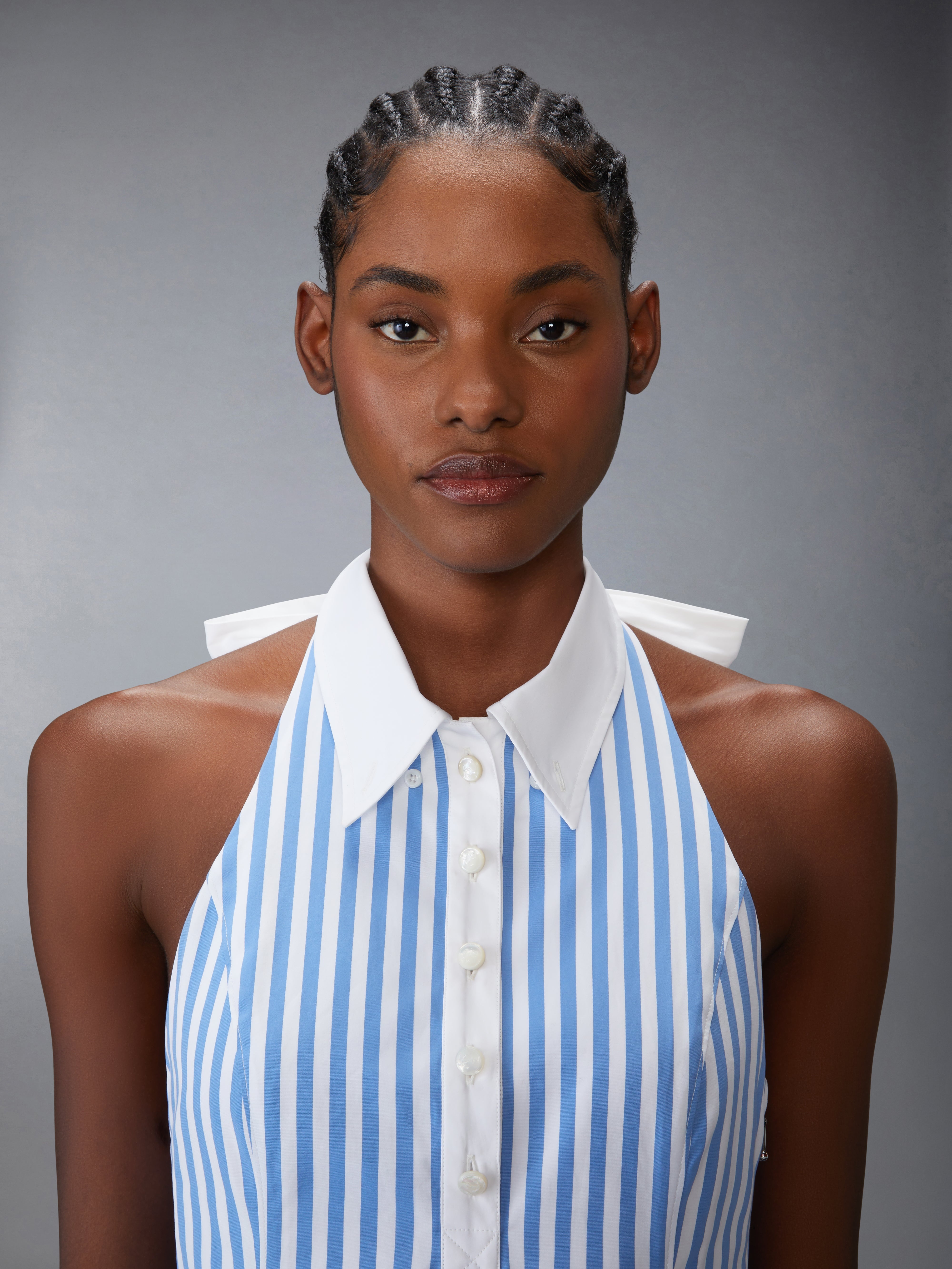 AWNING STRIPED POPLIN POLO HALTER DRESS - 6