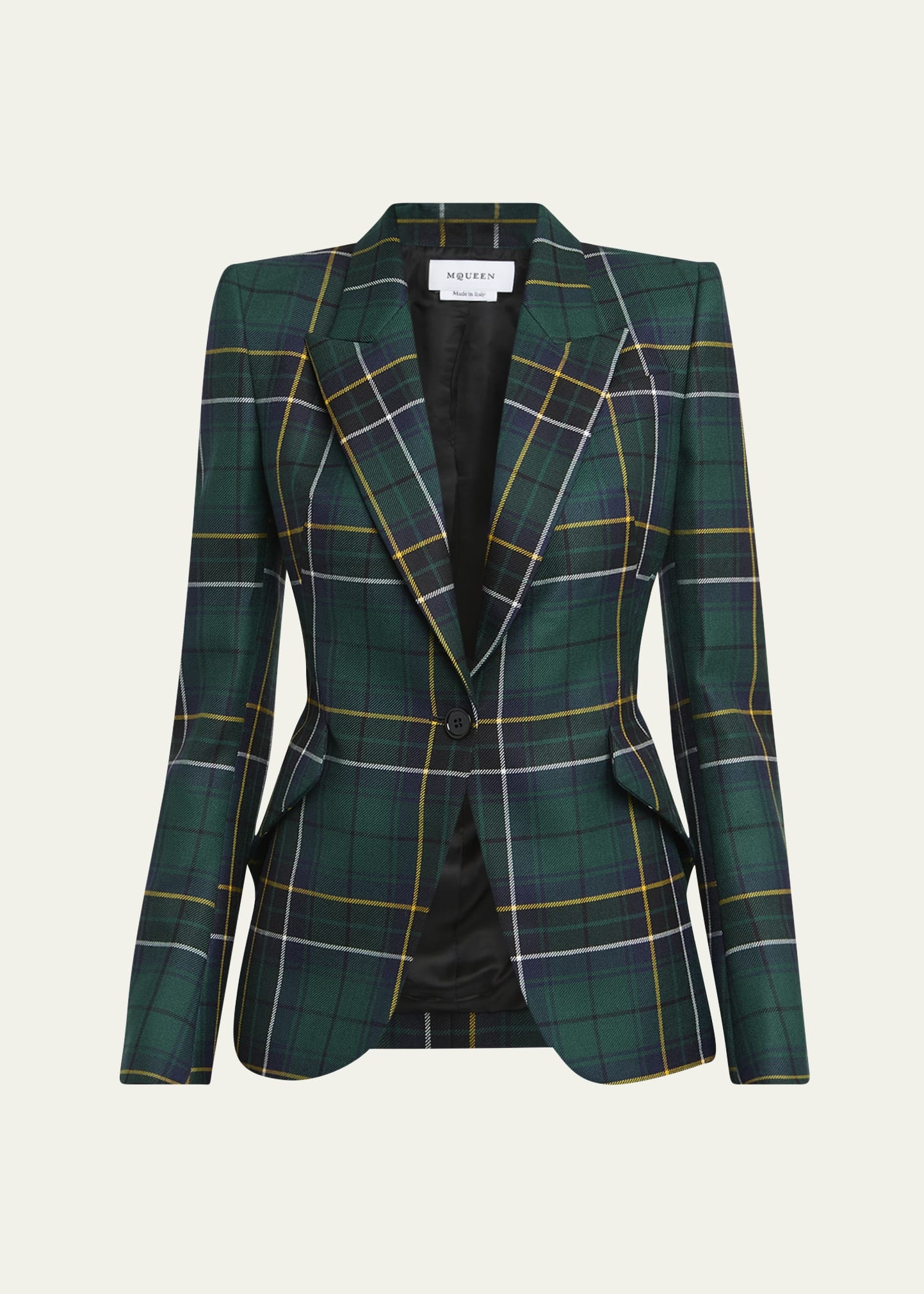 Tartan Single-Breasted Blazer Jacket - 1