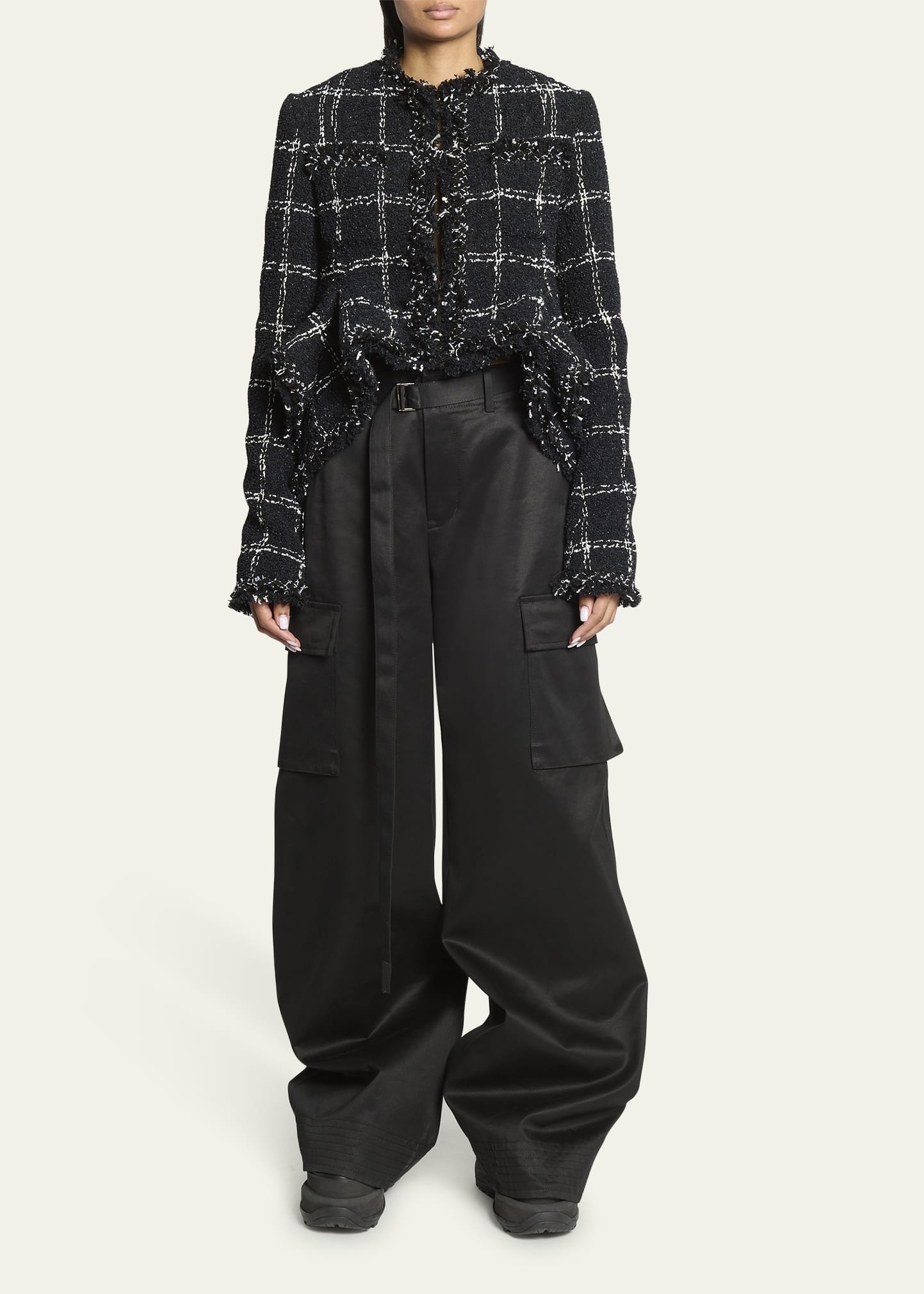 sacai Tweed Frayed Ruffle Hem Jacket | bergdorfgoodman