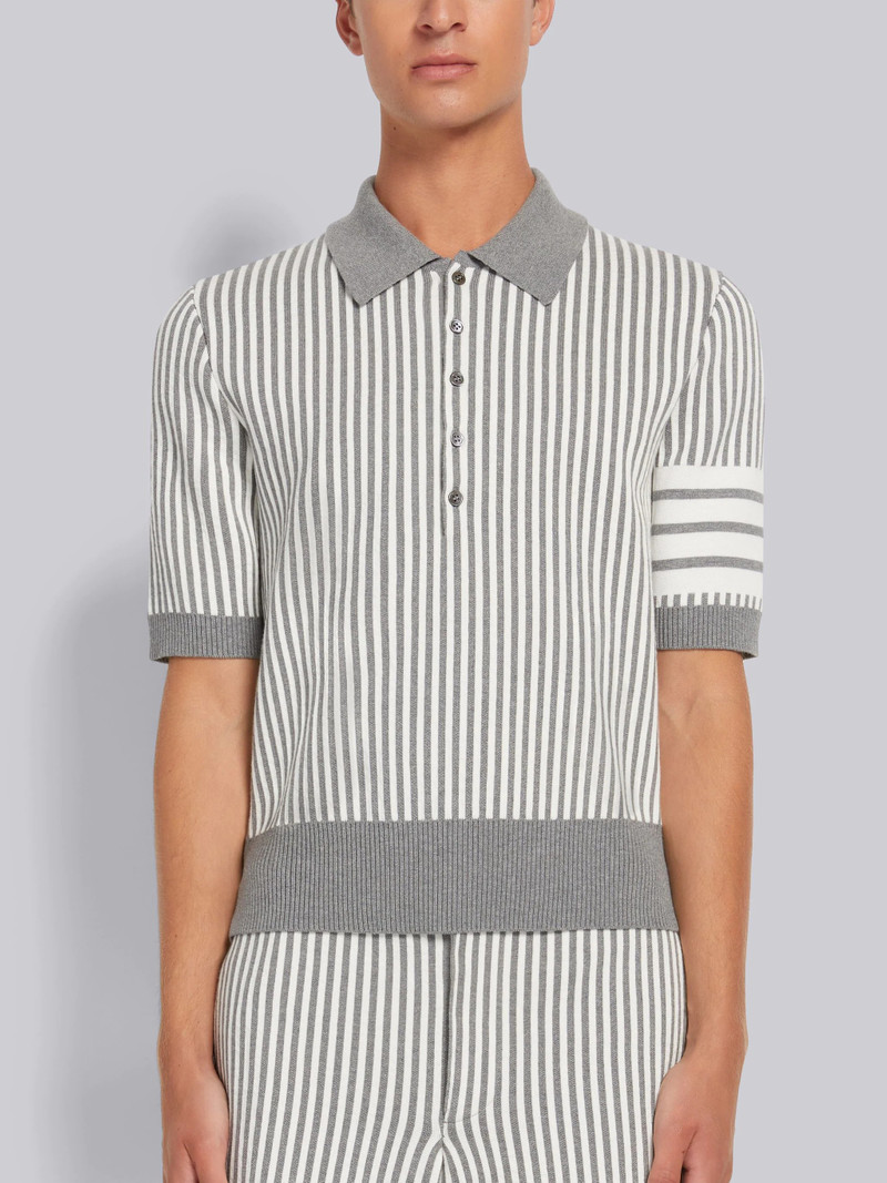 Light Grey Cotton Seersucker Jacquard 4-Bar Polo 1