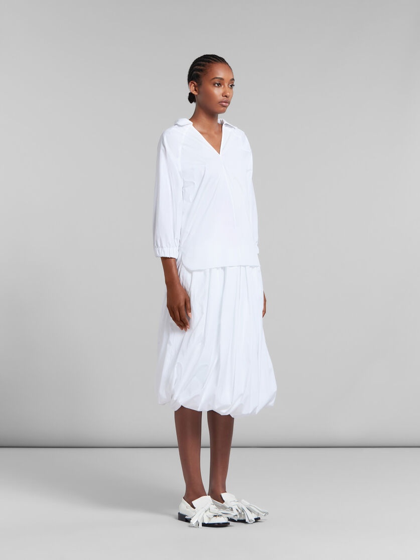 WHITE ORGANIC POPLIN TOP WITH SHIRT COLLAR - 5