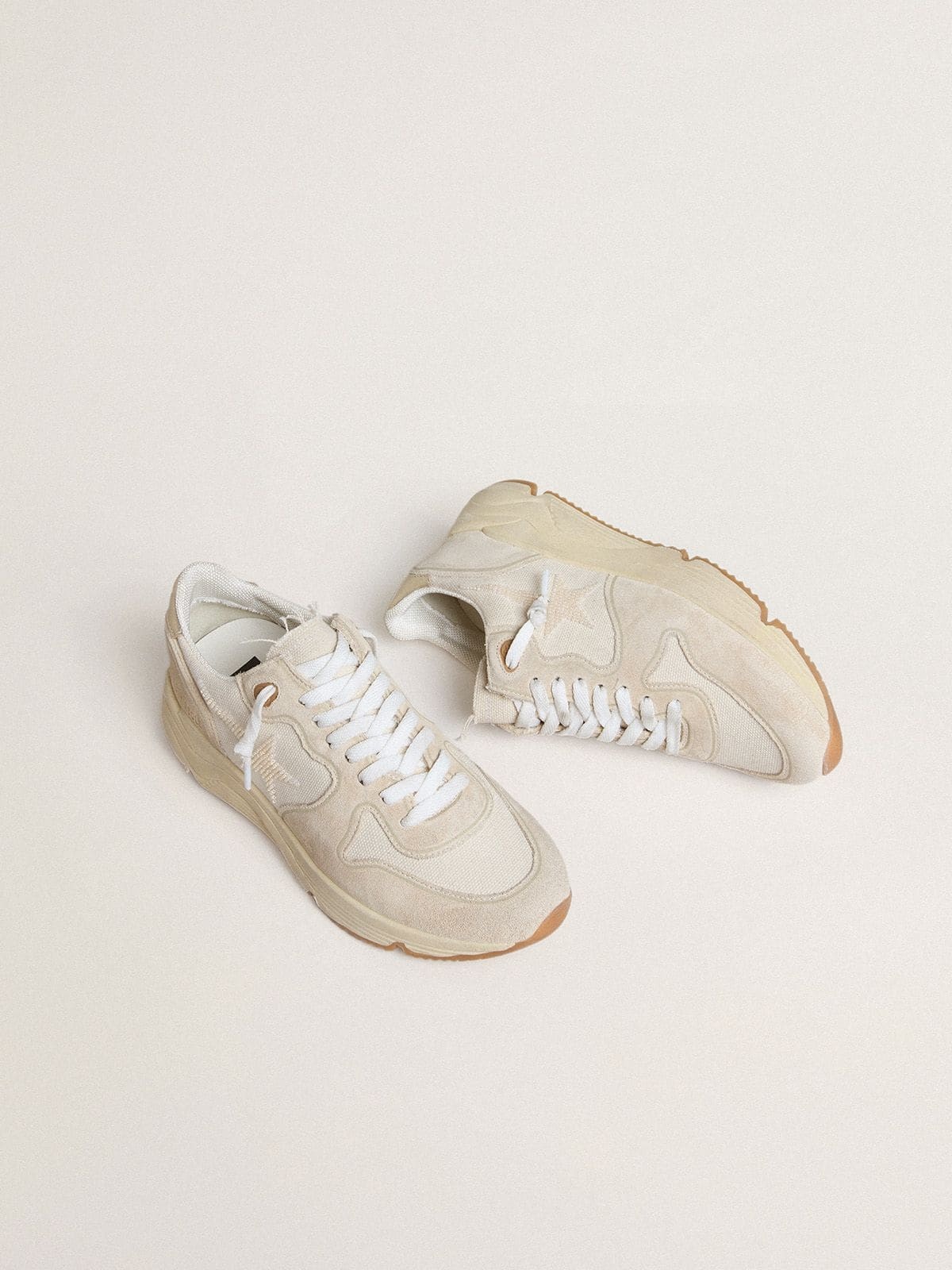 Women's Running Sole in canvas with beige star and platinum metallic leather heel tab - 2