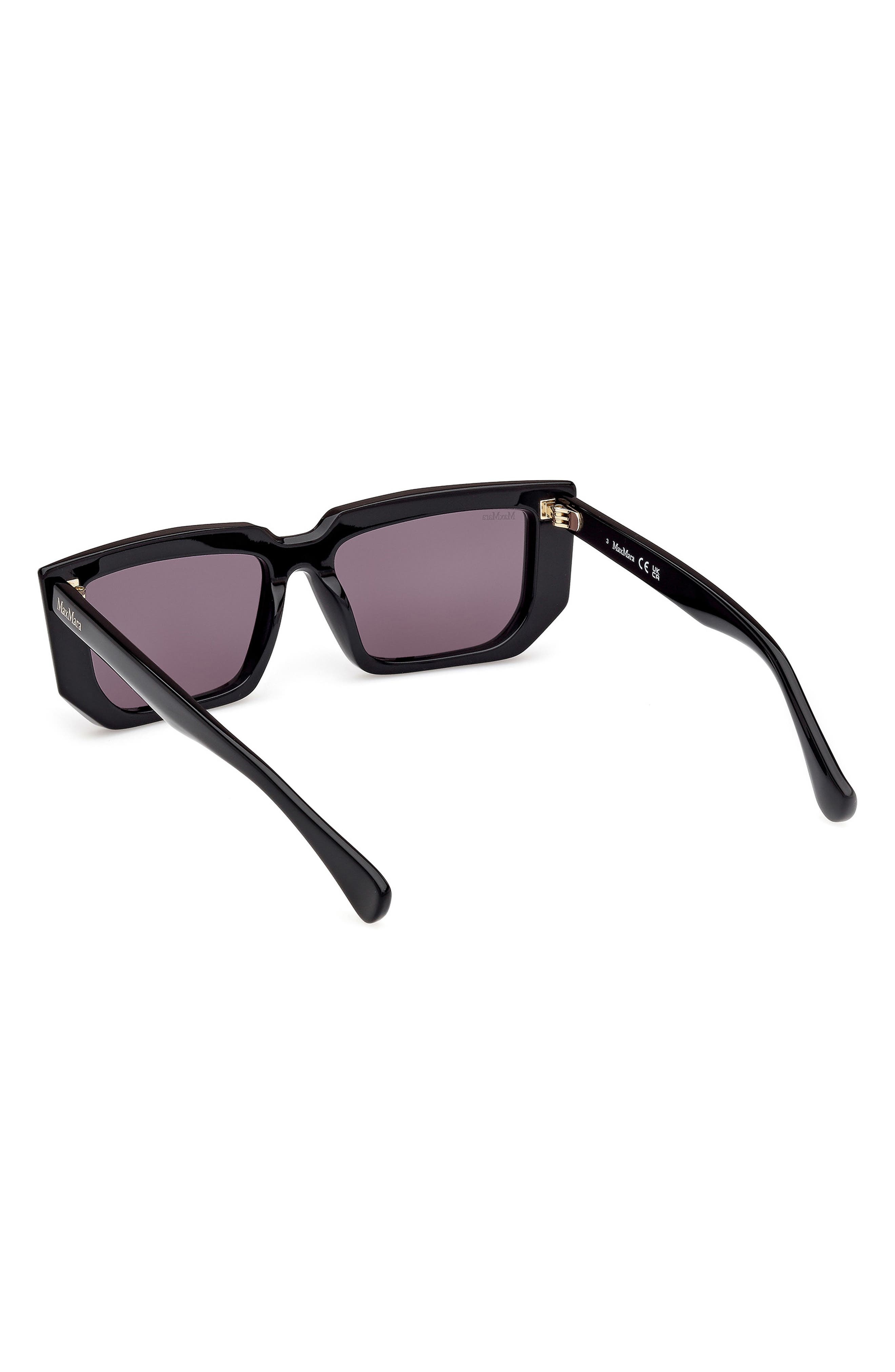 Max Mara 54mm Rectangular Sunglasses in Shiny Black /Smoke Lenses at Nordstrom - 5