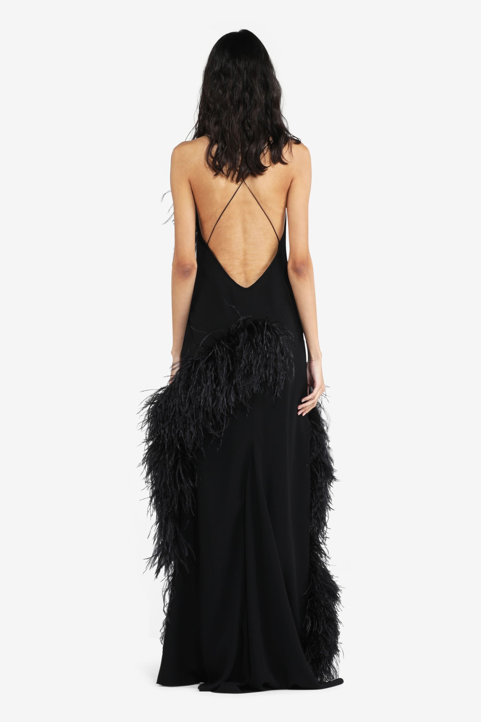 FEATHER-TRIM SLIP DRESS - 2