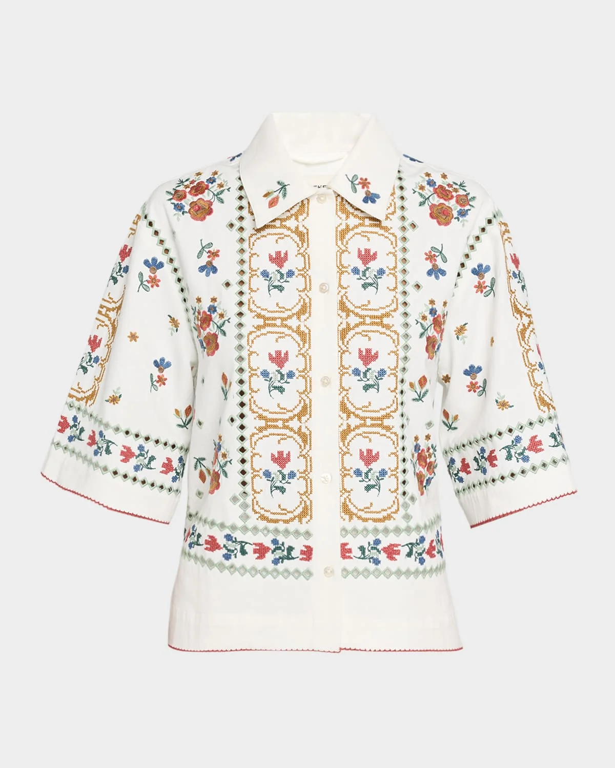 Embroidered Eyelet Cotton Shirt - 1