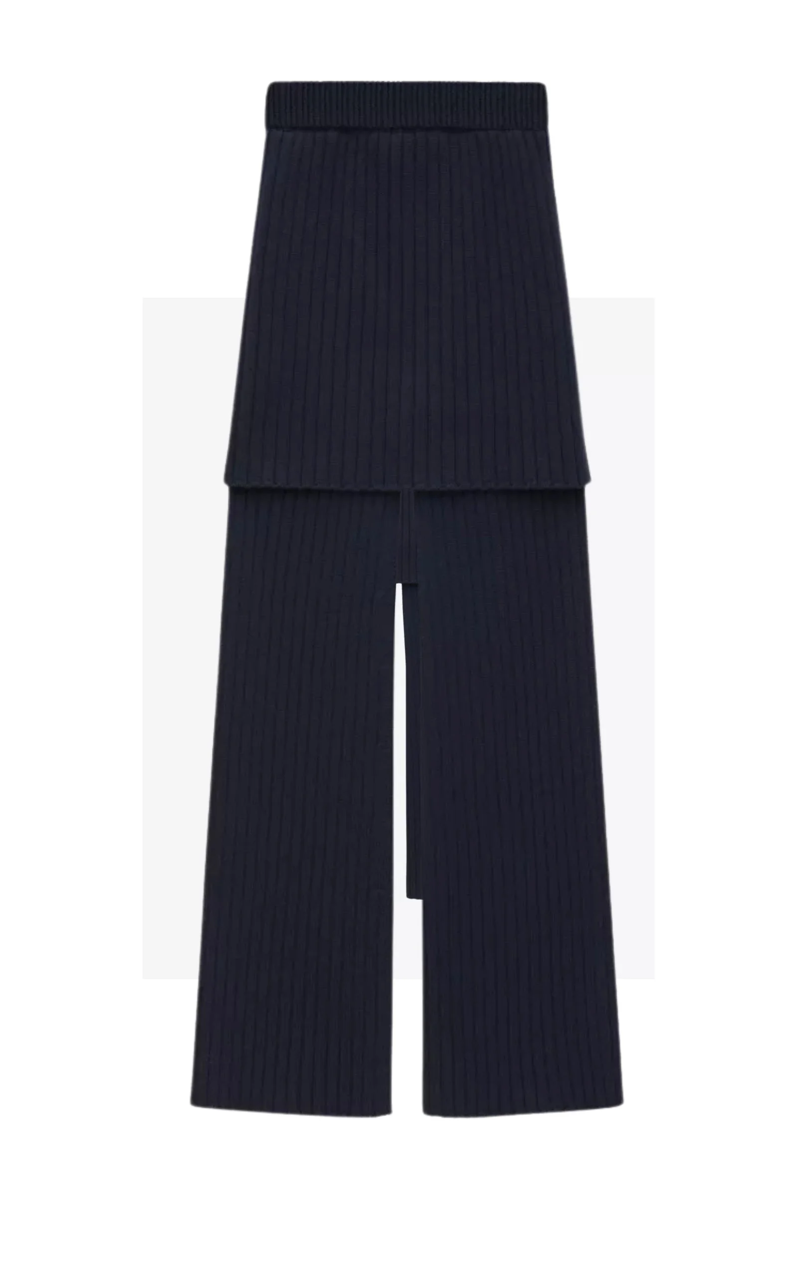 Layered-Skirt Flared-Leg Mid-Rise Wool Trousers - 1