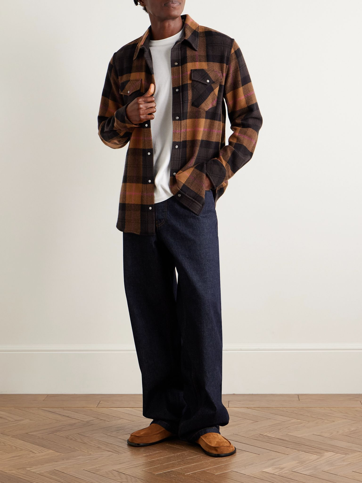 Checked Cashmere Shirt Orange - 2