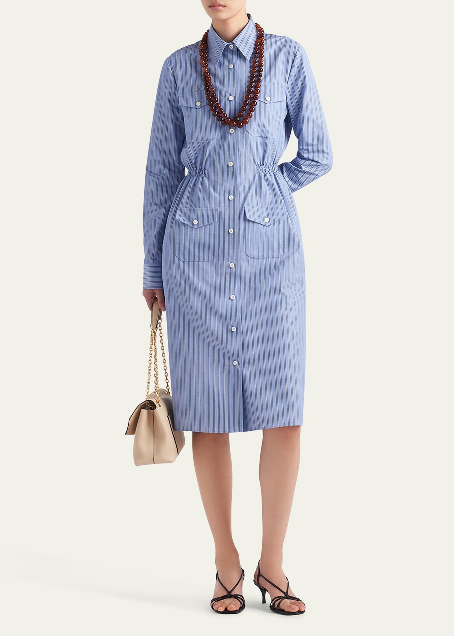 Stripe Chambray Button Down Midi Dress - 2