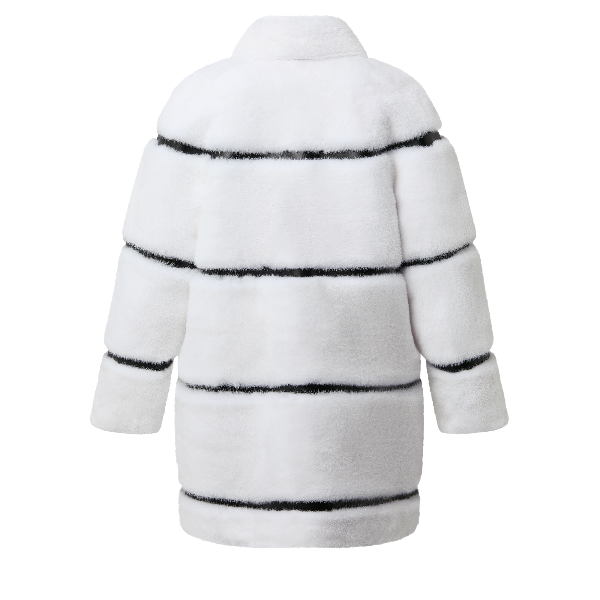 Leather Strip White Mink Coat - 3