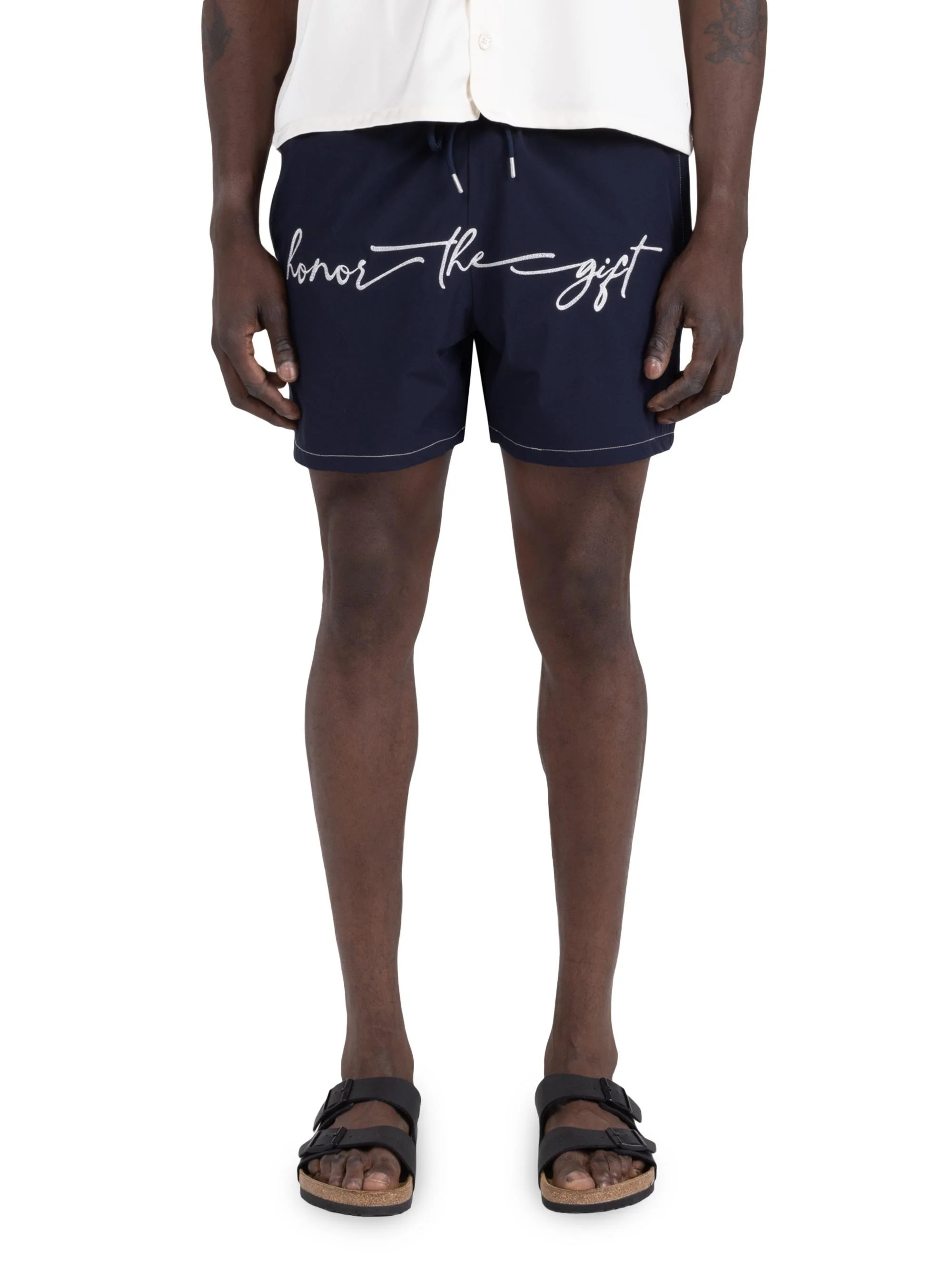 Men's Logo Drawstring Swim Shorts - Navy - 1