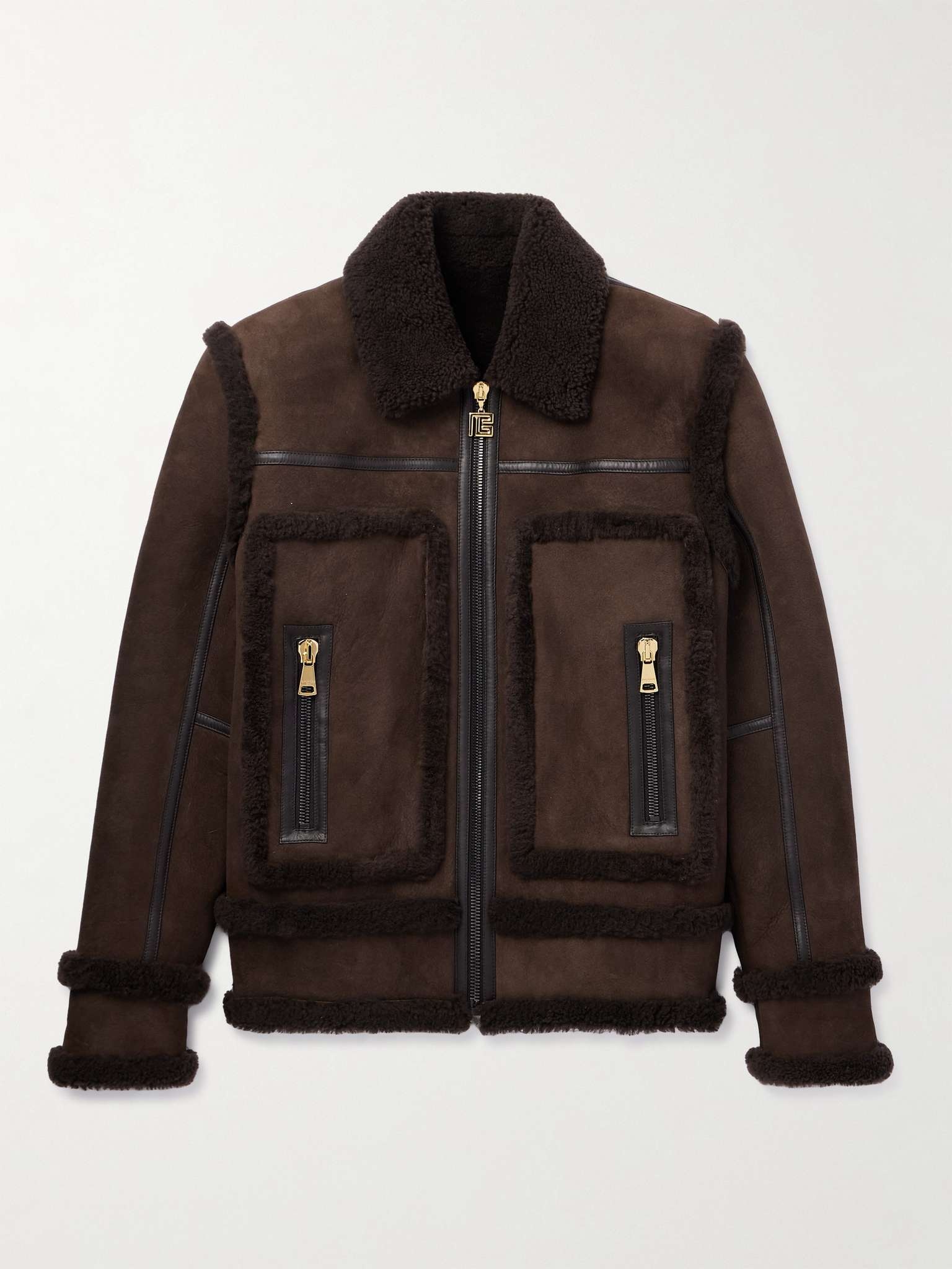 Leather-Trimmed Shearling Jacket - 1