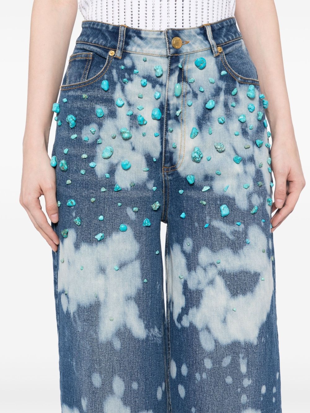 turquoise-stone bleached jeans - 5