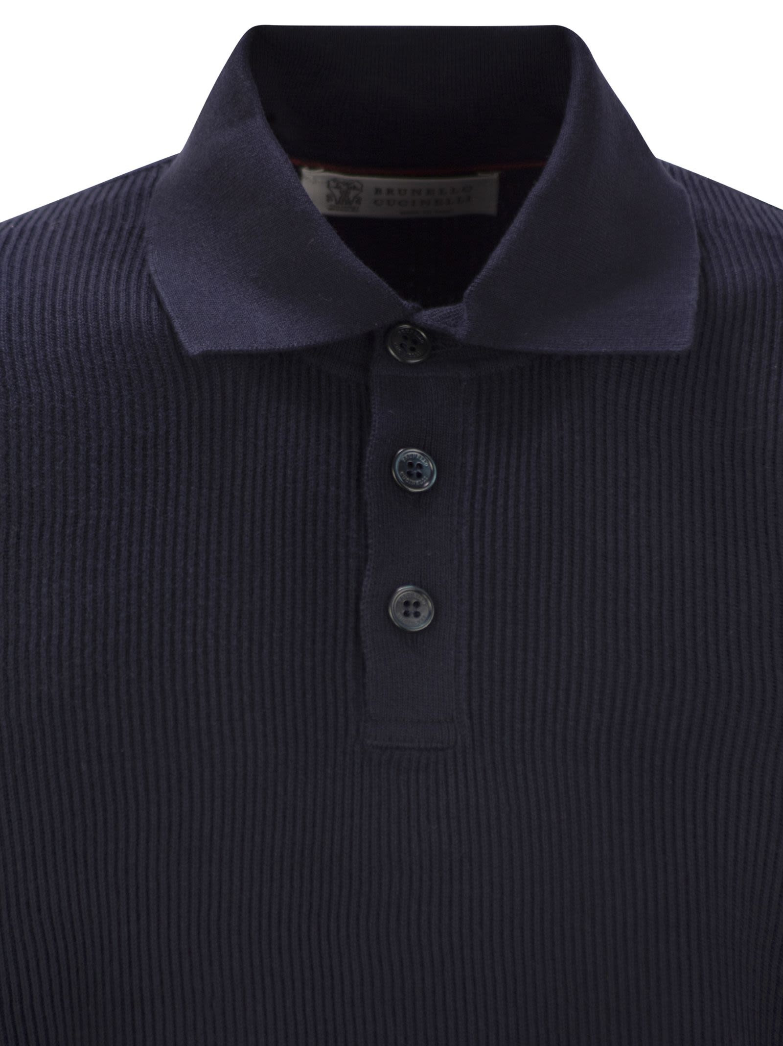 Brunello Cucinelli Men Ribbed Cotton Polo-Style Jersey - 4