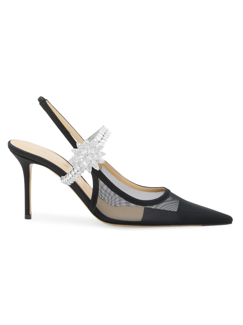 Women's Lotus Flower 85MM Mesh Slingback Pumps - Black 1