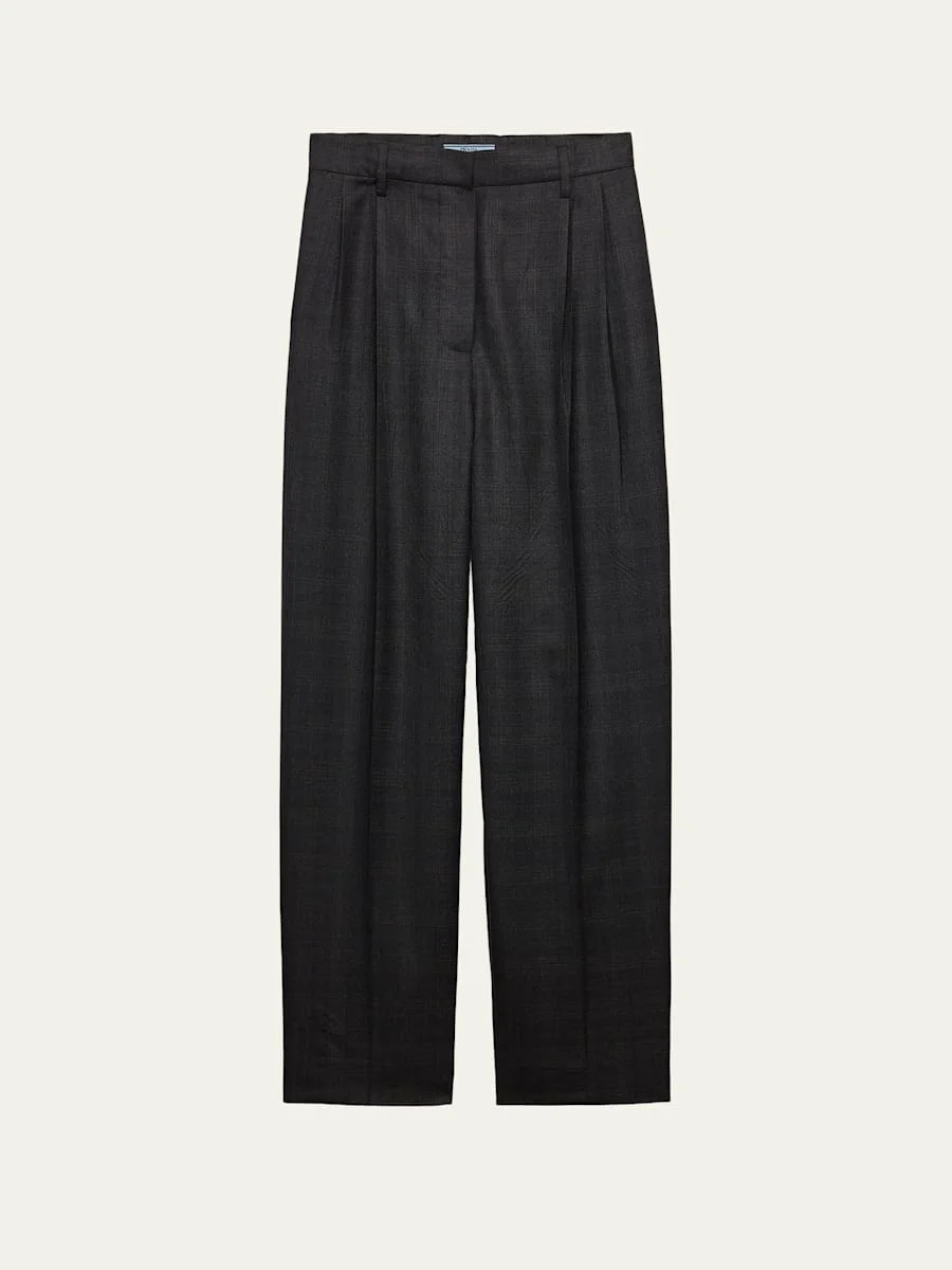 Pleated Wool Drawstring Trousers - 1
