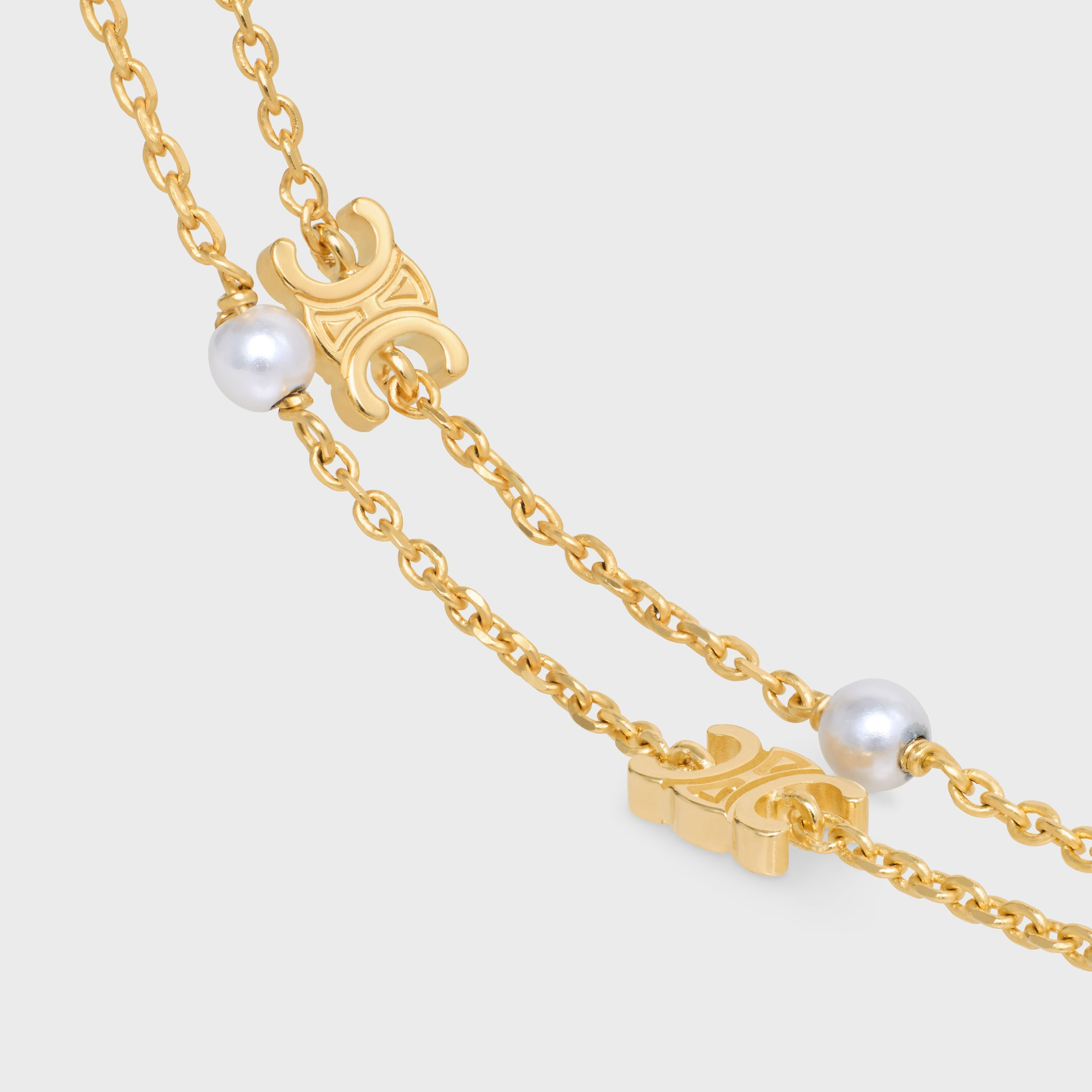Triomphe Pearl Double Bracelet in Brass with Gold Finish and Resin Pearls - 2
