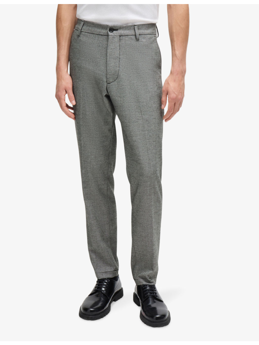 Micro-check tapered-leg regular-fit stretch woven-blend trousers - 3