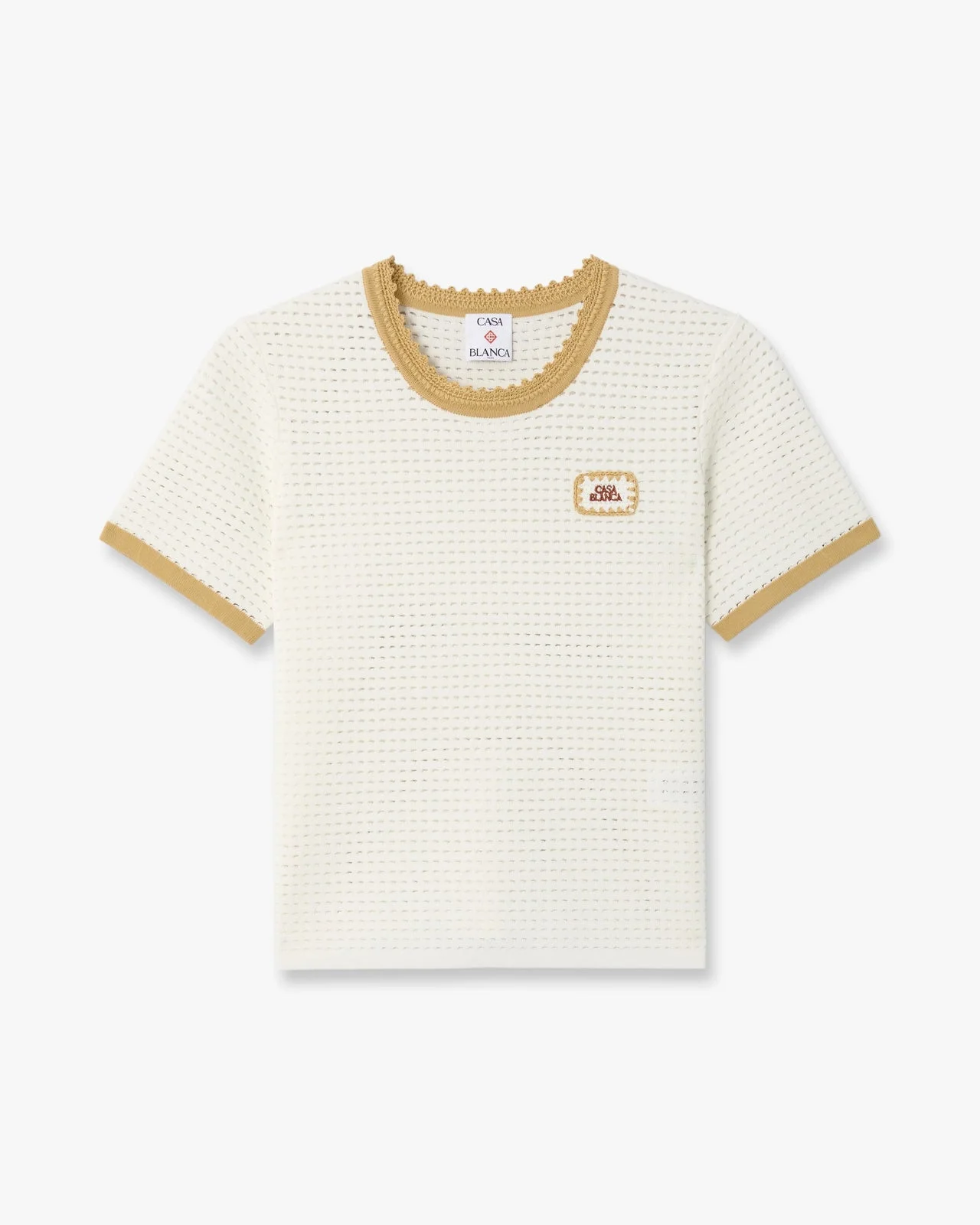 White Lace Tuck Stitch Short Sleeve Top | Casablanca Paris - 1