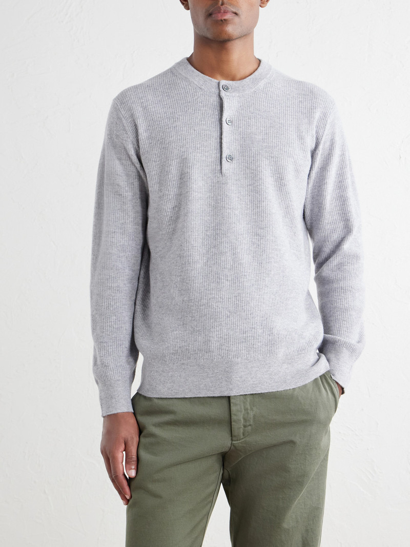 Wool and Cashmere-Blend Waffle Henley Sweater 3