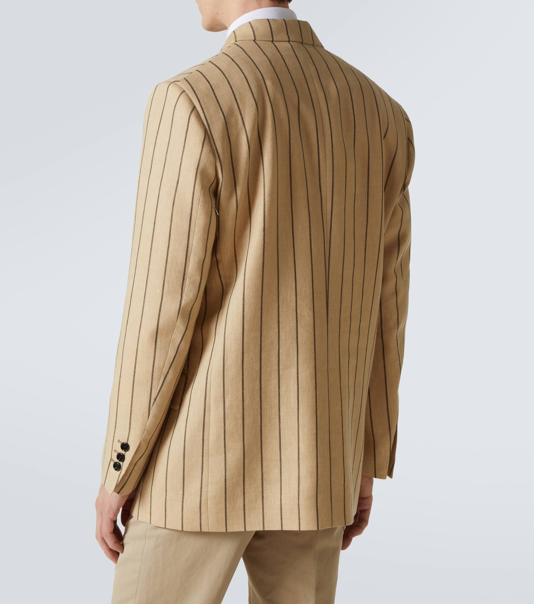 Striped double-breasted linen and wool blazer - 4