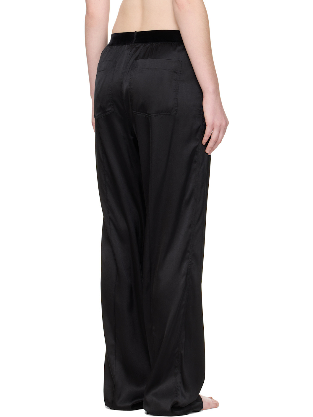 Black Stretch Silk Satin Lounge Pants - 3
