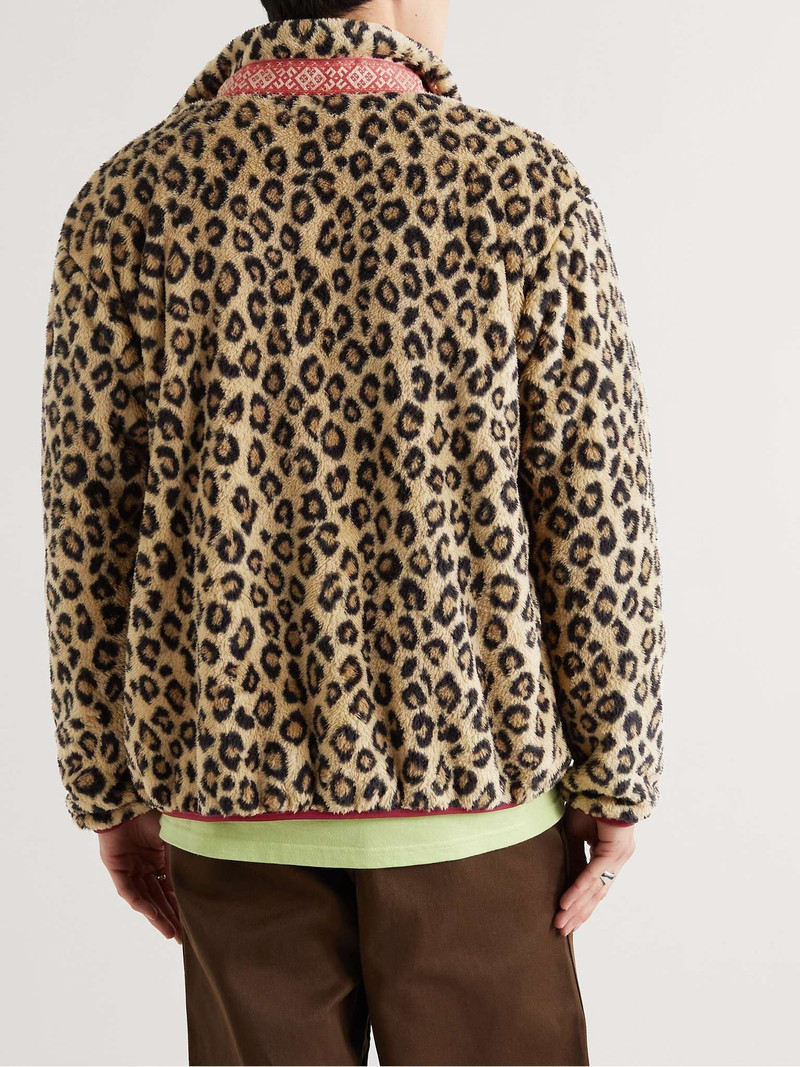 Leopard-Print Webbing-Trimmed Fleece Bomber Jacket 4