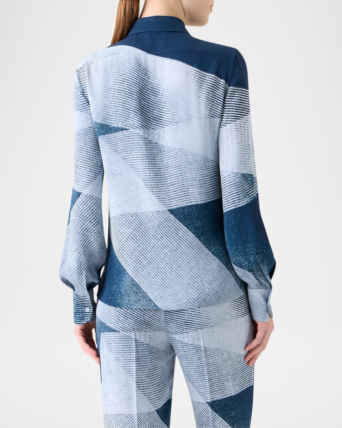 Zigzag Print Silk Crepe Button-Down Blouse - 3