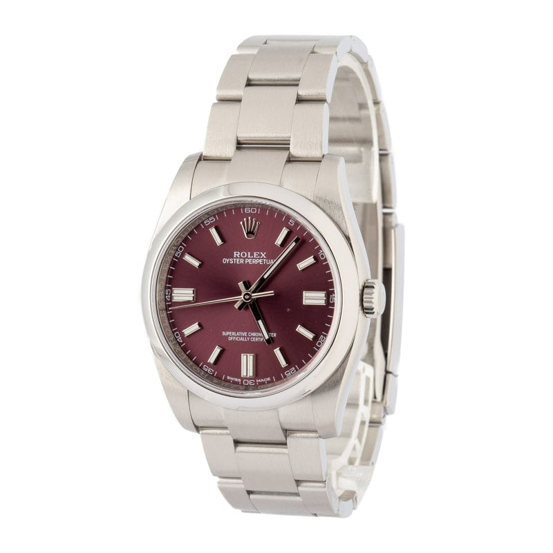 Pre-owned Rolex Oyster Perpetual 116000 Red Grape Dial - 2