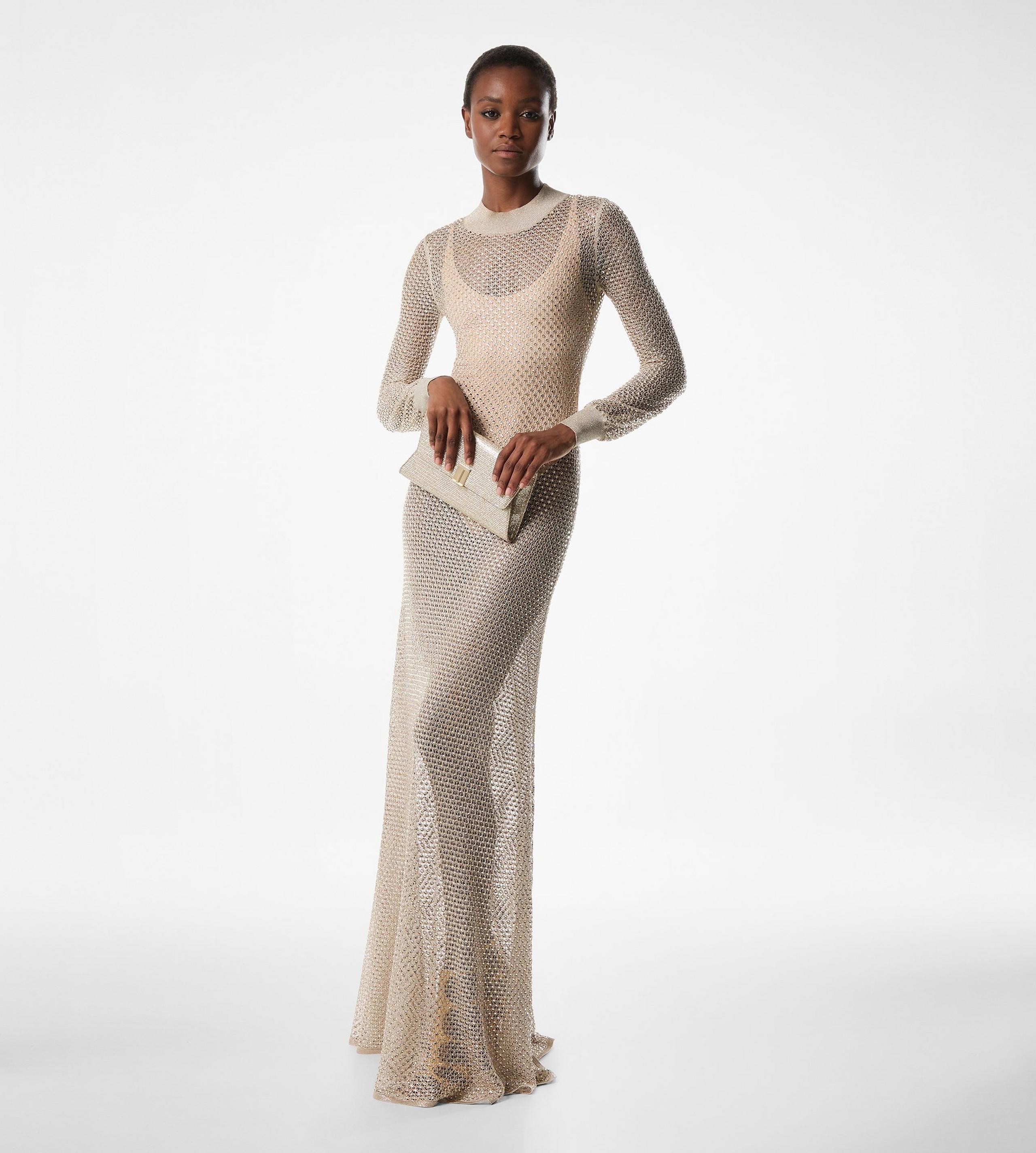 LONG DRESS WITH ROMANTIC SLEEVES AND MOCK NECK - 3