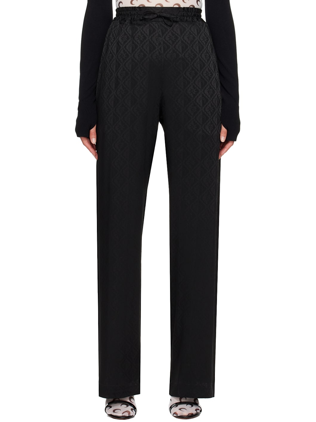 Black Jacquard Moon Sun Trousers - 1