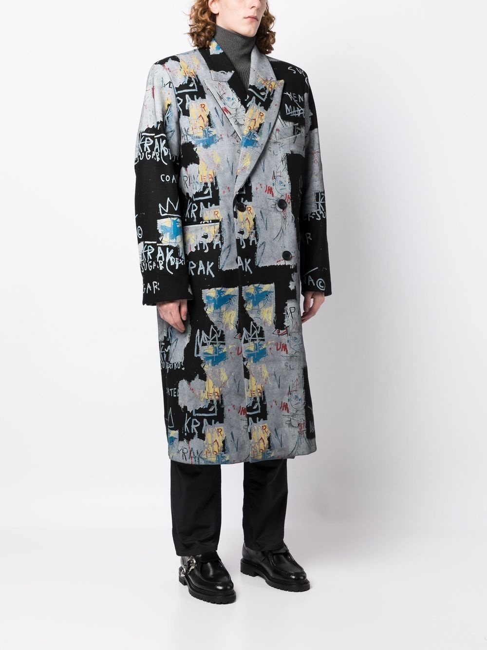 graphic-print double-breasted coat - 3