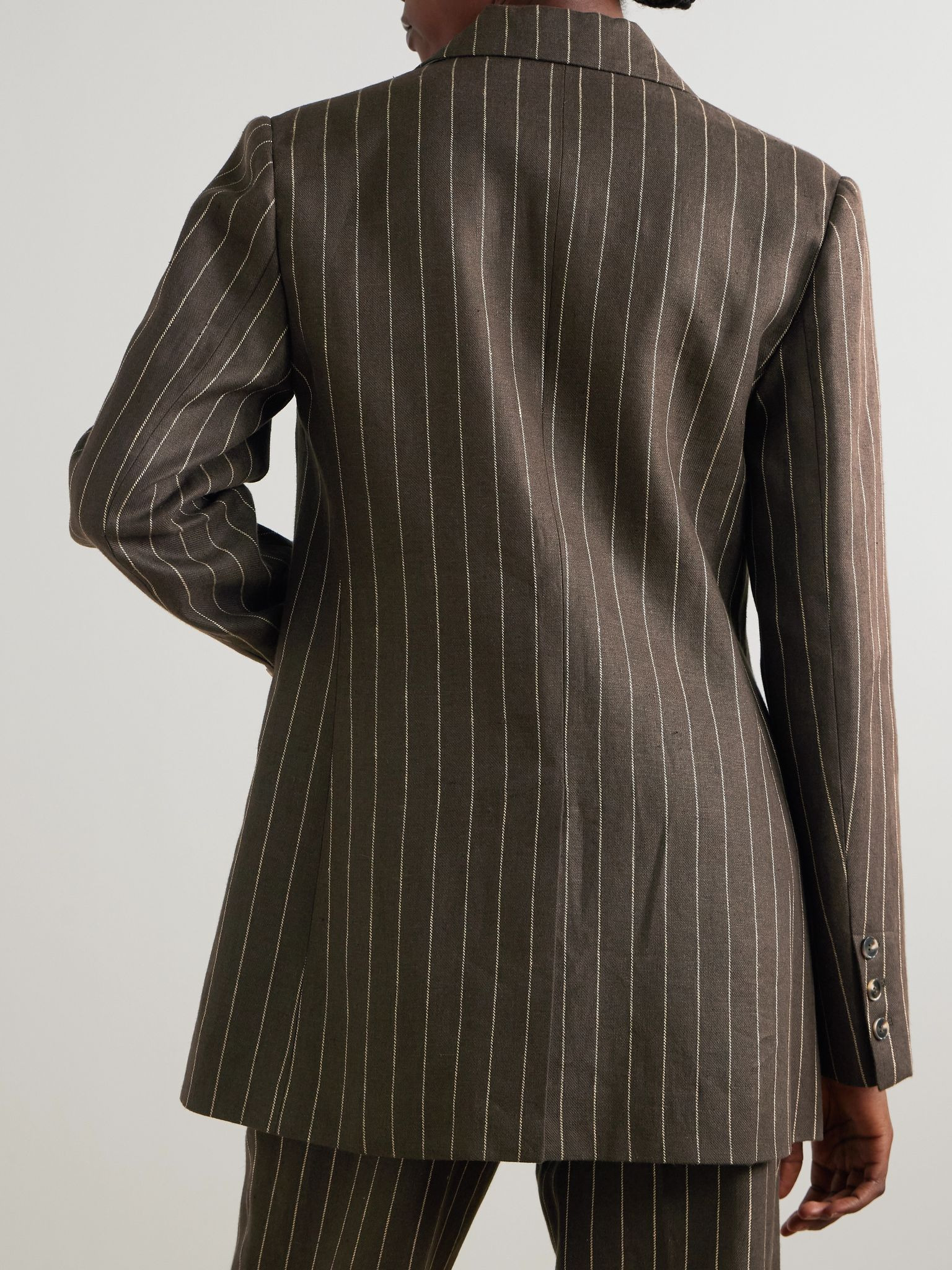Leon pinstriped linen-twill blazer Dark brown - 4