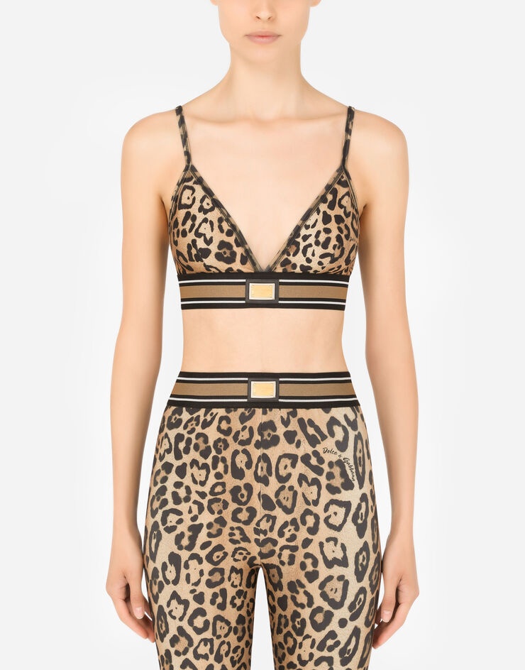 Leopard-print spandex/jersey bralet - 1