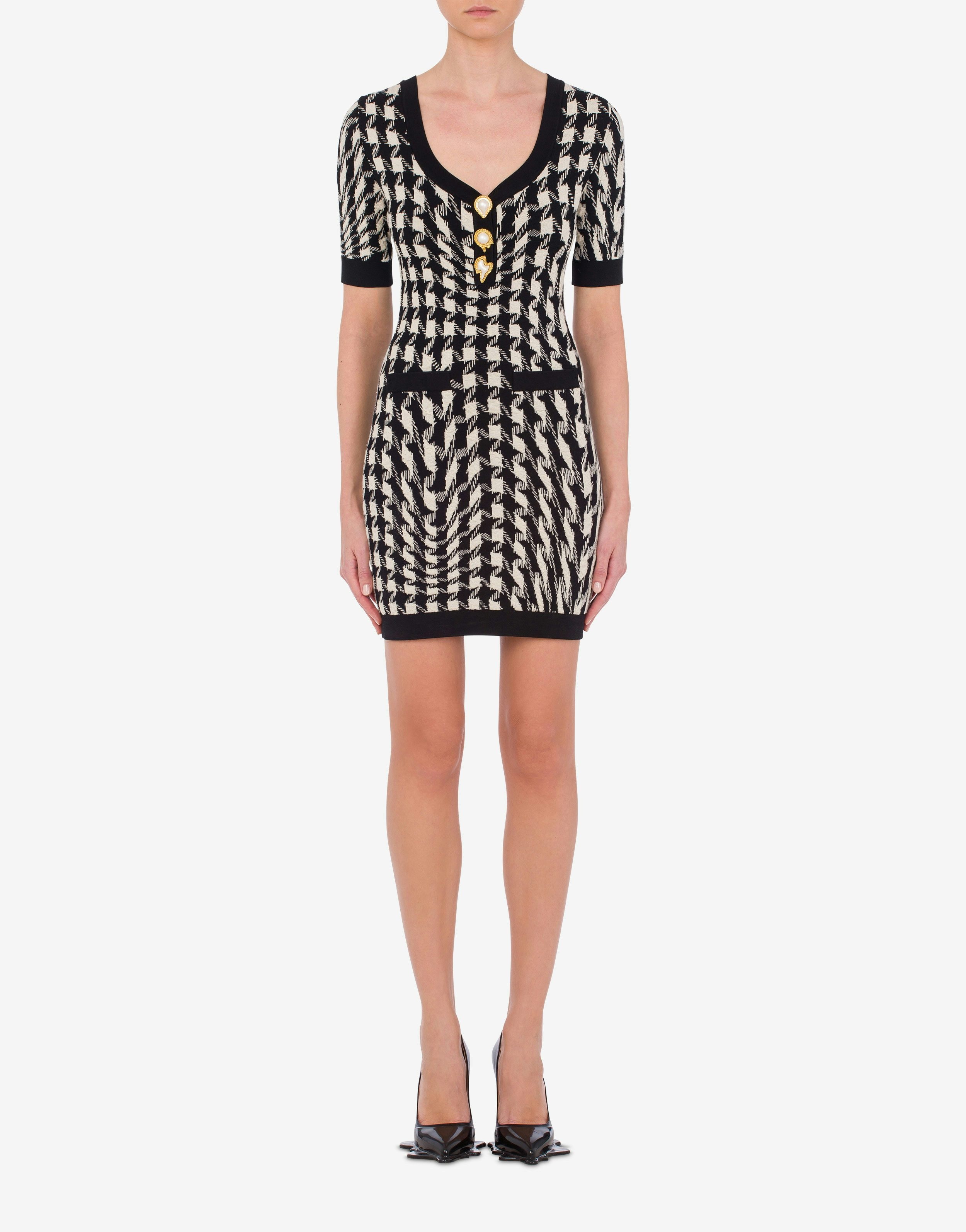 MORPHED PIED DE POULE STRETCH KNIT DRESS - 2