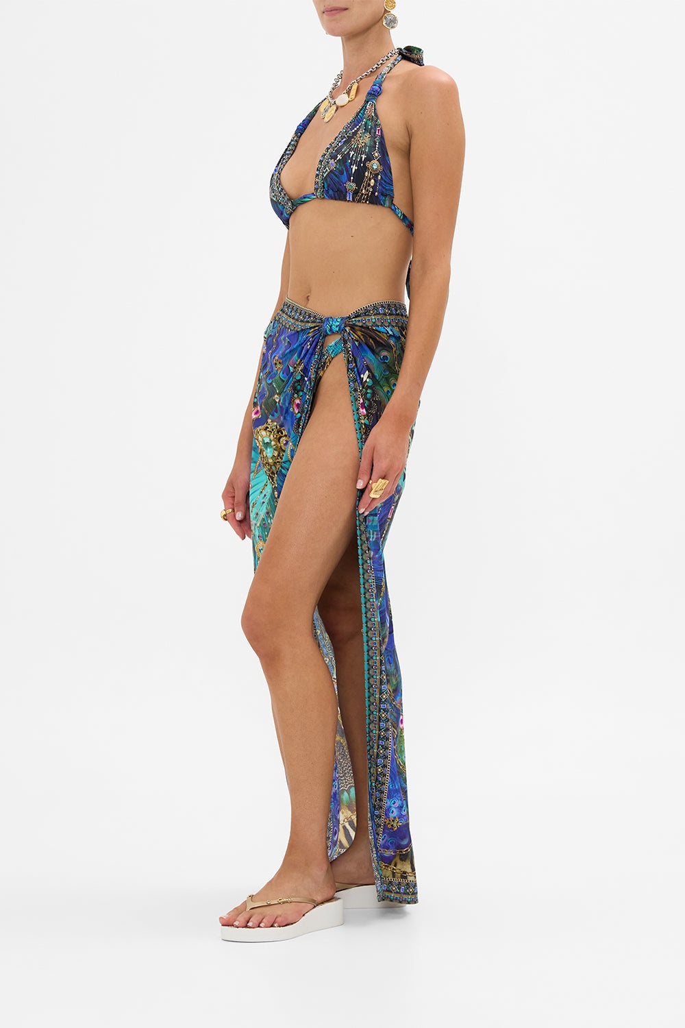 LONG SARONG WITH GATHERED TAB AND LEG SPLIT - 4