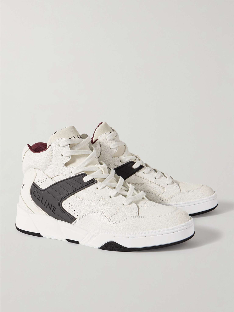 CT-06 Rubber-Trimmed Cracked-Leather High-Top Sneakers 4