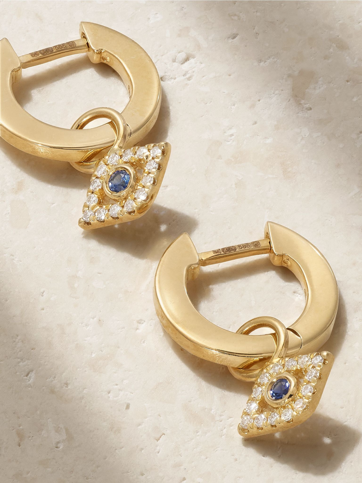 Small Evil Eye 14-karat gold, diamond and sapphire hoop earrings Gold - 3